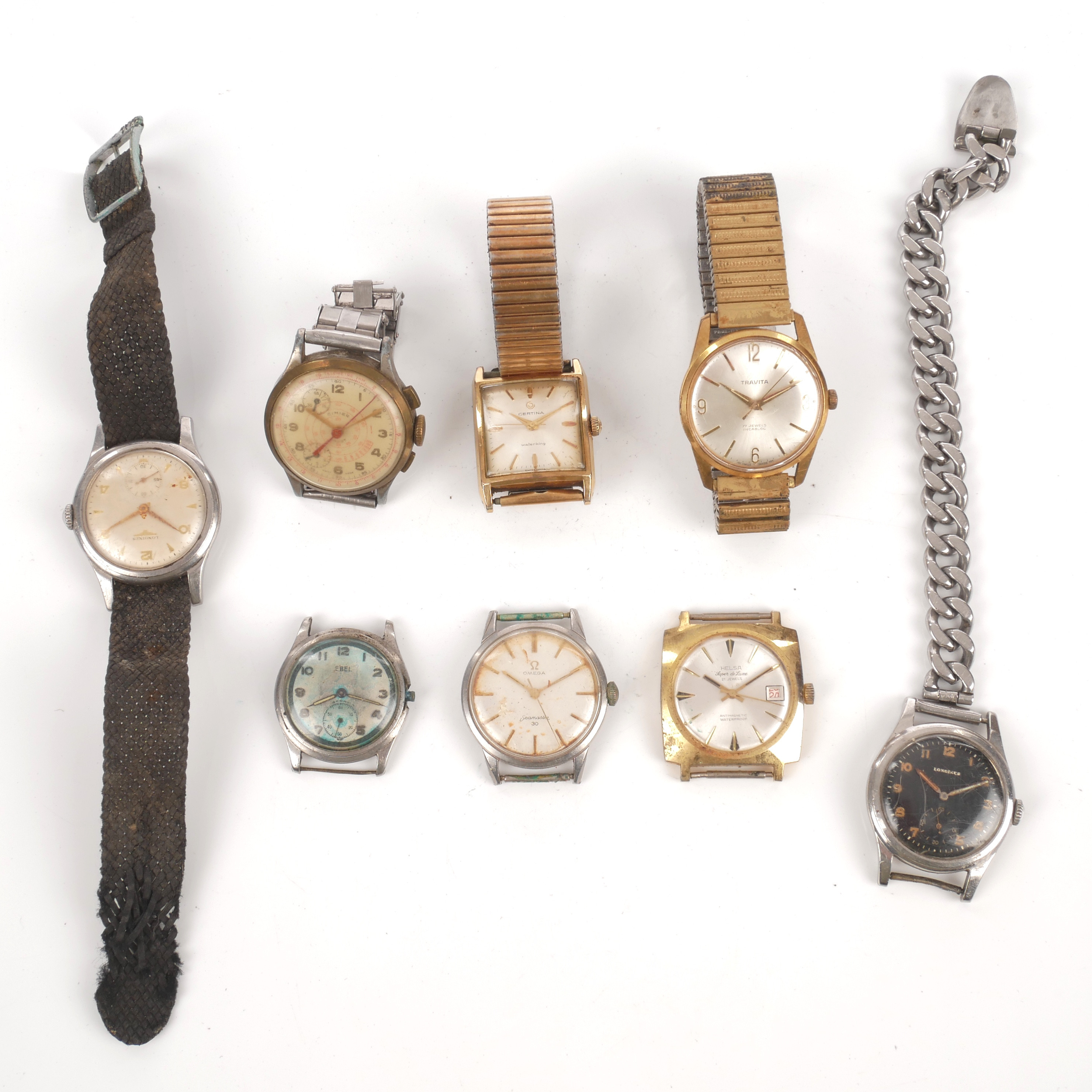 ARMBANDSUR, 8 st, reservdelsobjekt, bla Longines och Omega.