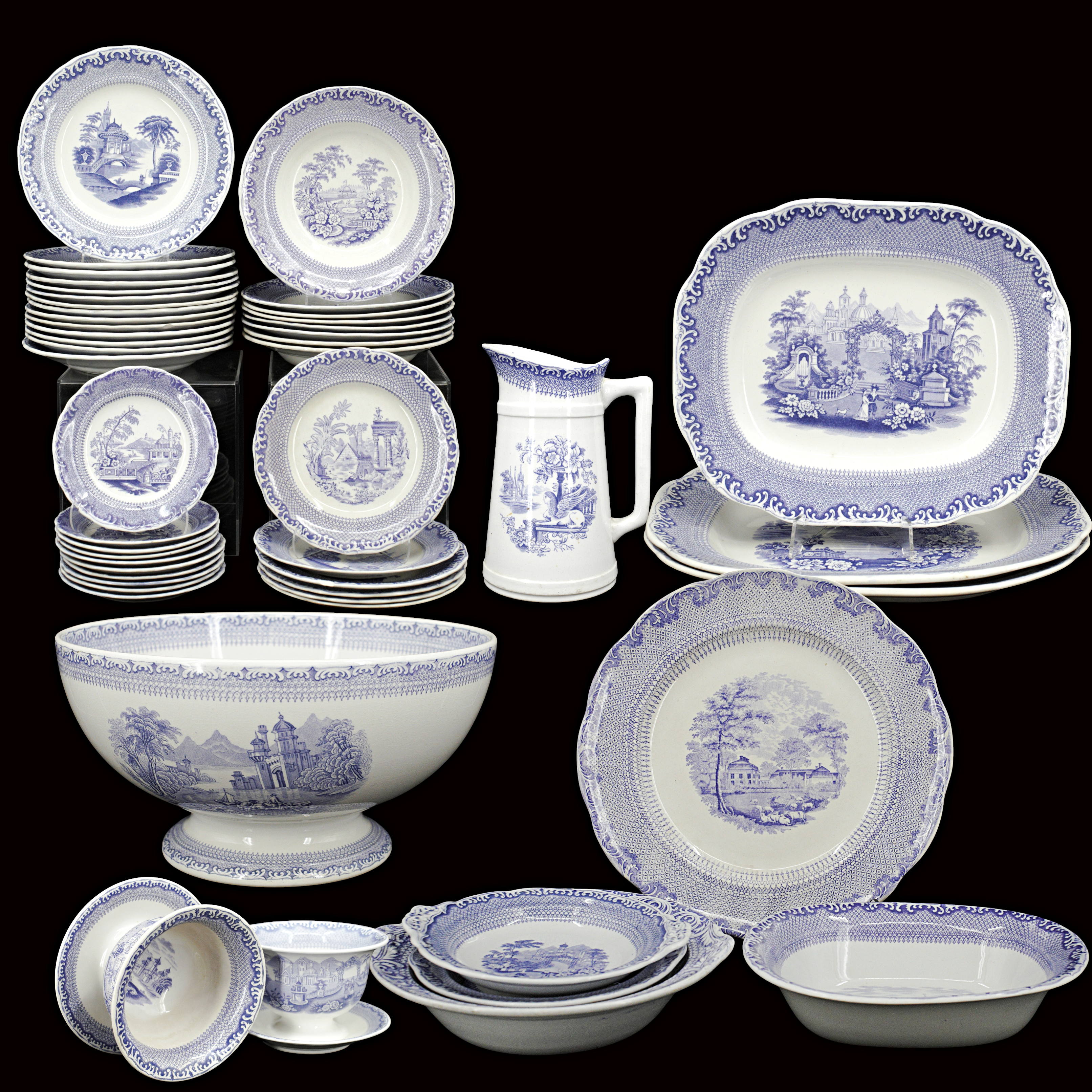 MATSERVIS, 50 delar, "Lila Spets", flintgods, 18/1900-tal, Rörstrand.
