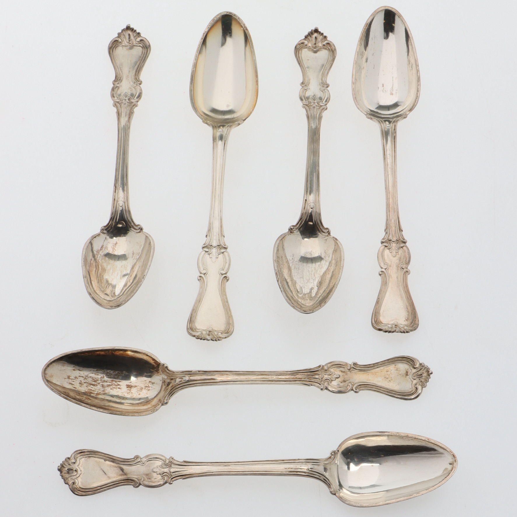 TESKEDAR, 6 st, silver, "Olga", PE, Malmö, 1860-tal.
