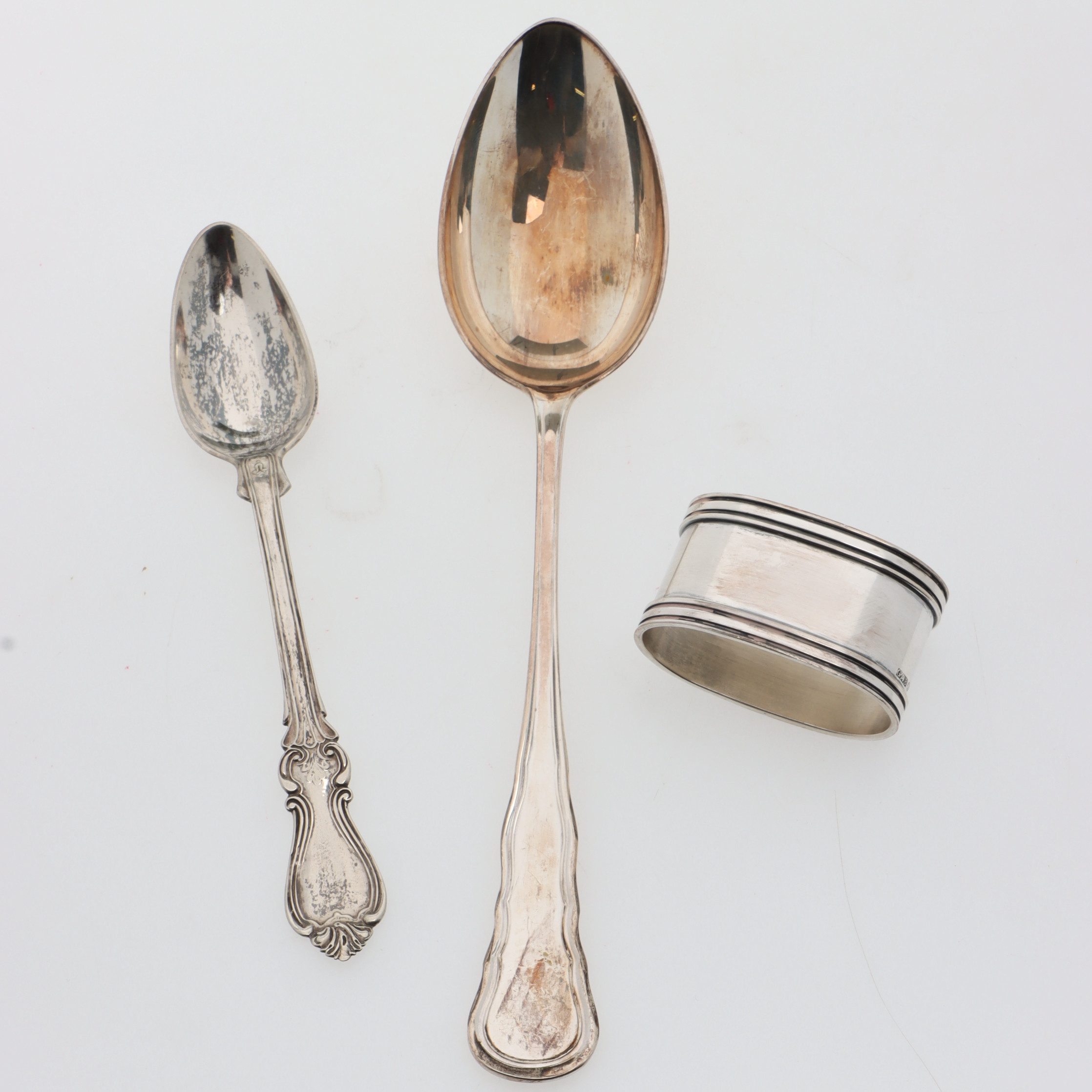 SKEDAR & SERVETTRING, 3 delar, silver, 1800/1900-tal.