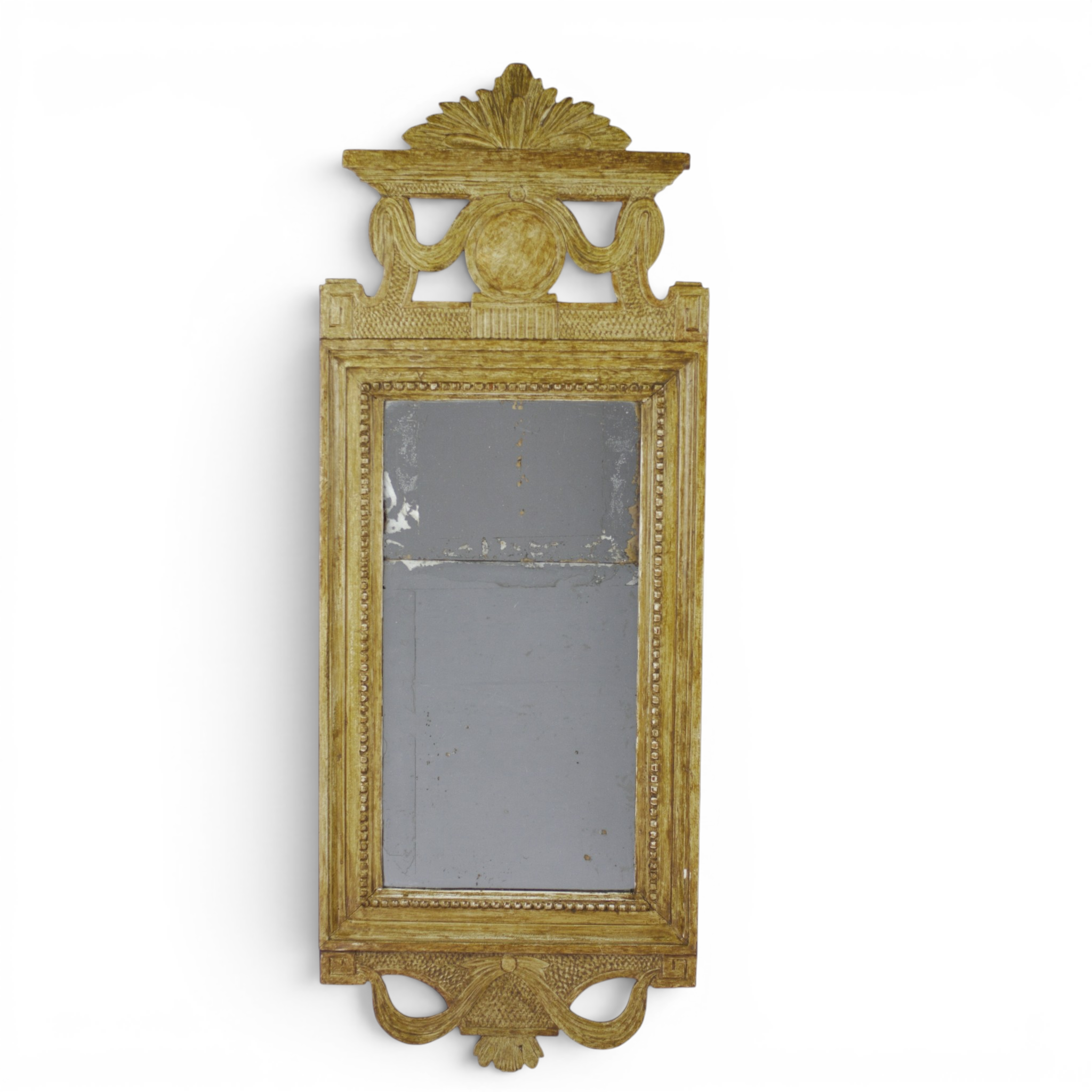 SPEGEL, gustaviansk, tvådelat glas, skuren ram, 1700-tal.