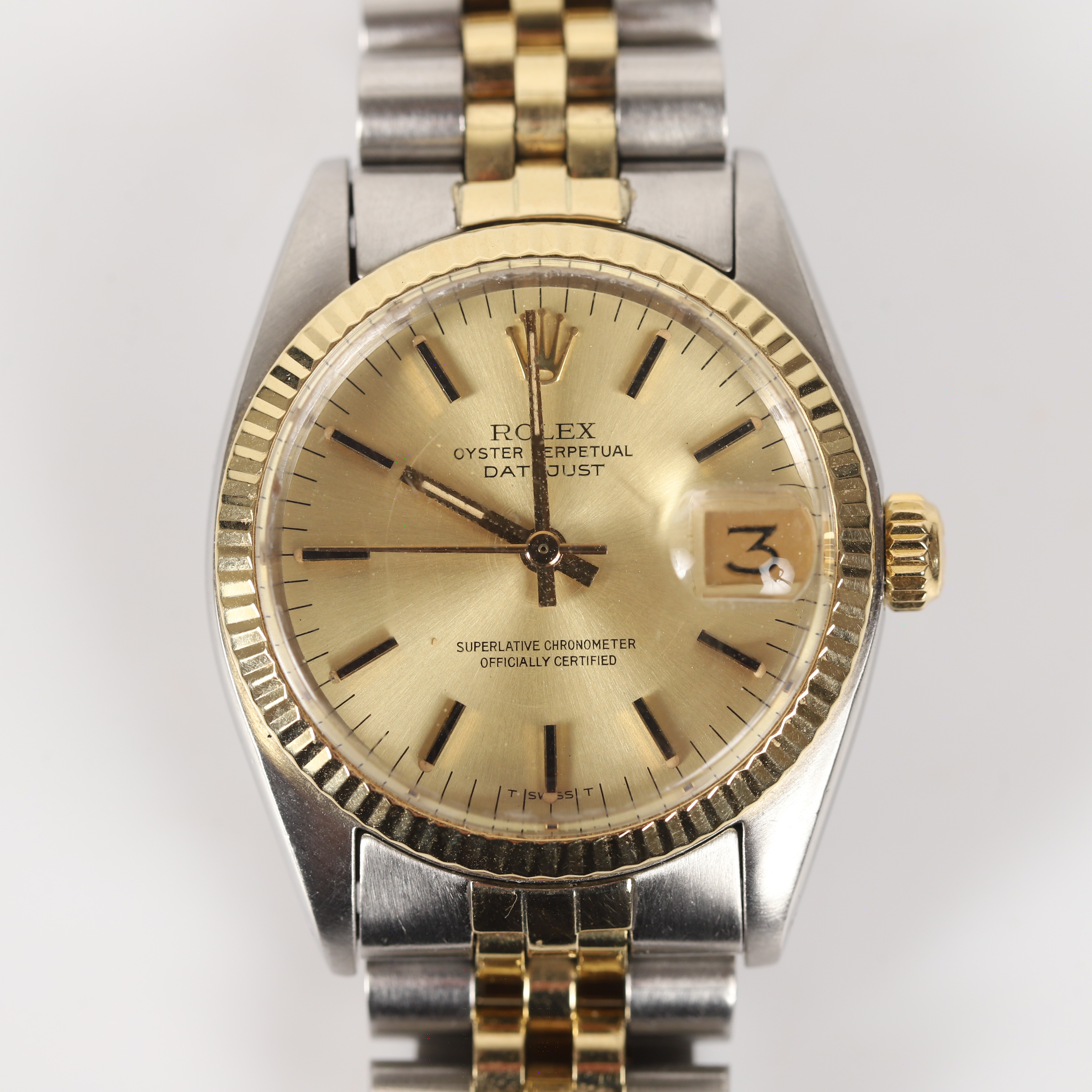 ROLEX. Damarmbandsur, Oyster Perpetual Datejust, guld på stål.
