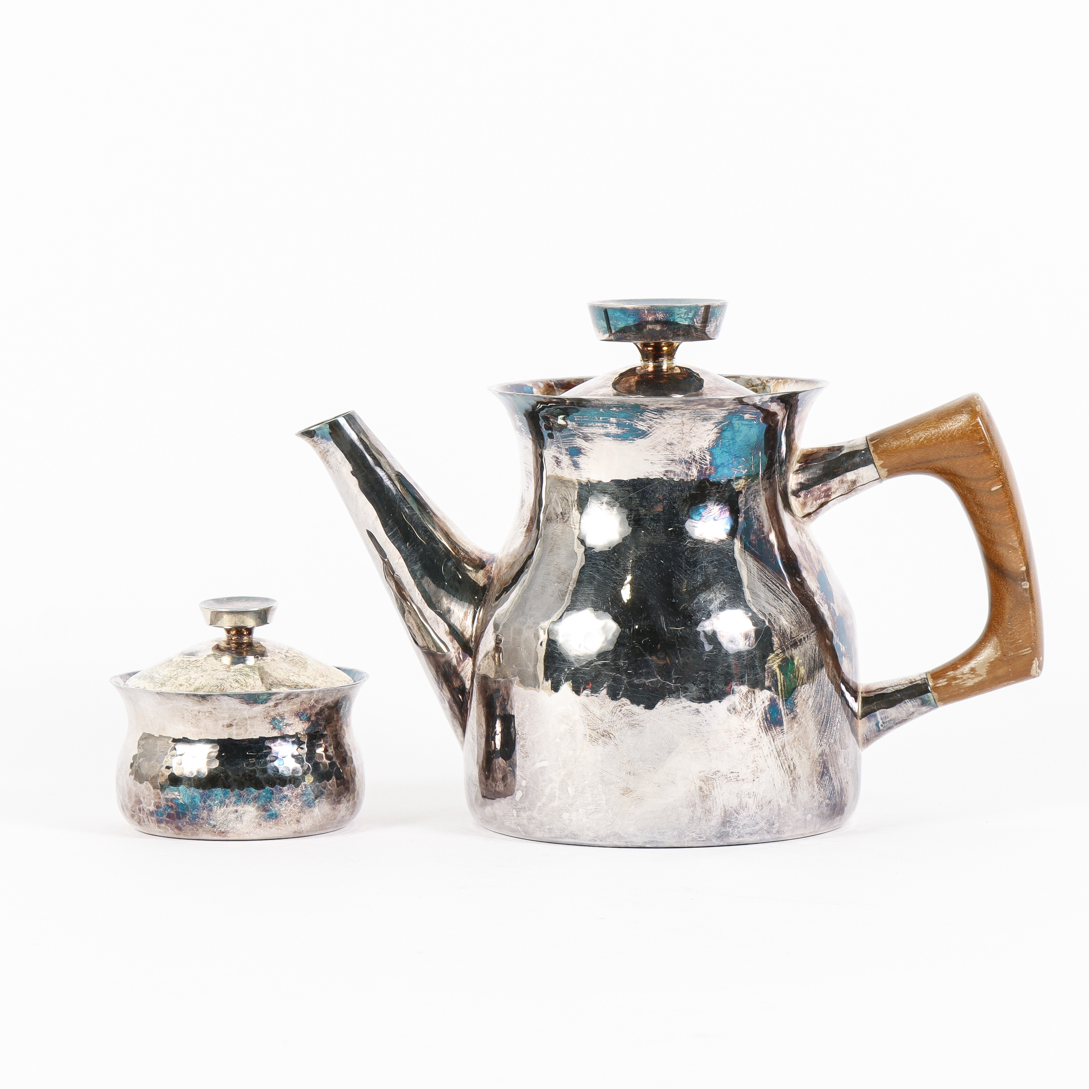 ERIC LÖFMAN. Kaffekanna och sockerskål, silver, MGAB, Uppsala, 1970-tal.