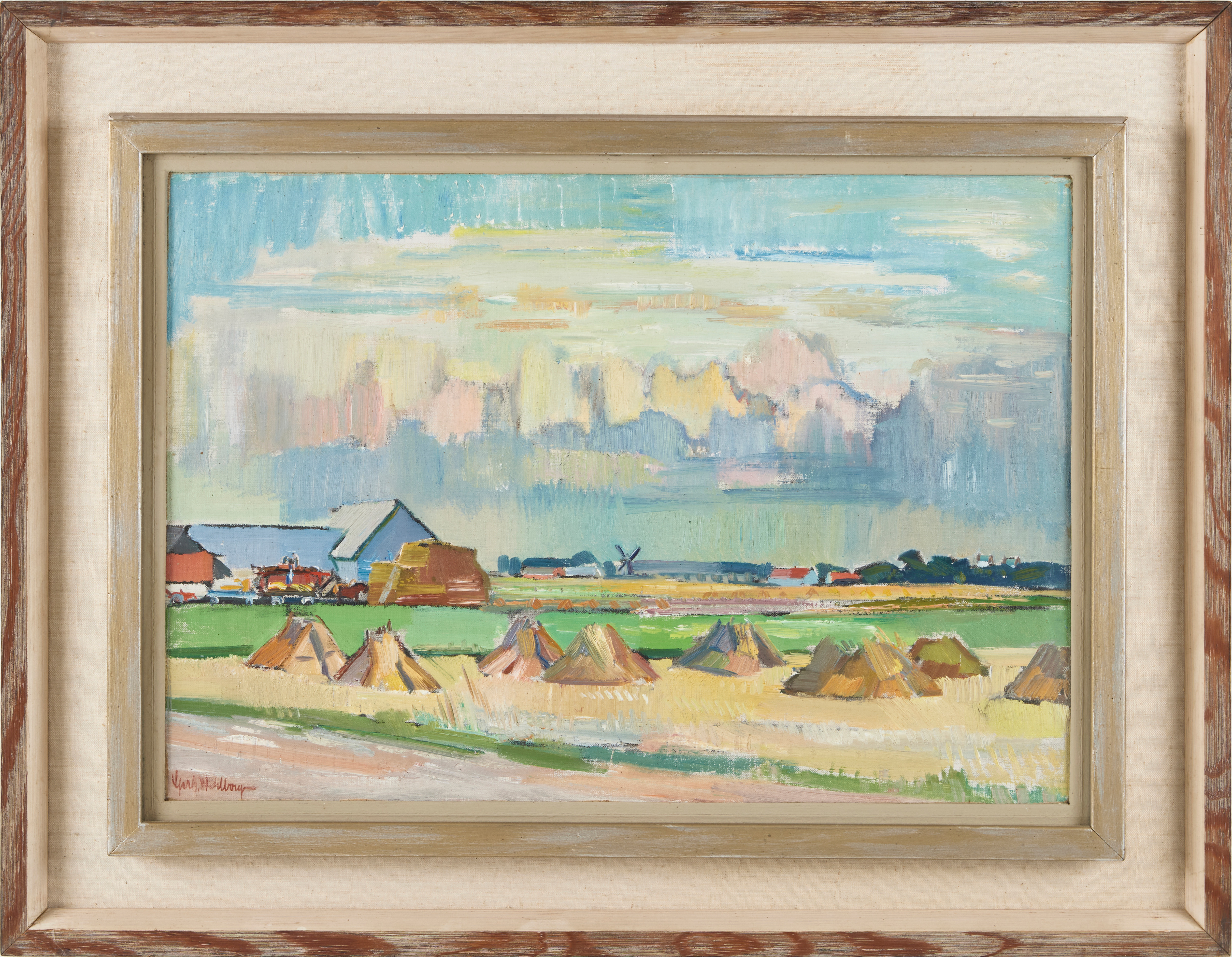 GERHARD WIHLBORG. "Kyrkan, höstdag, Löderup", signerad, olja på pannå.