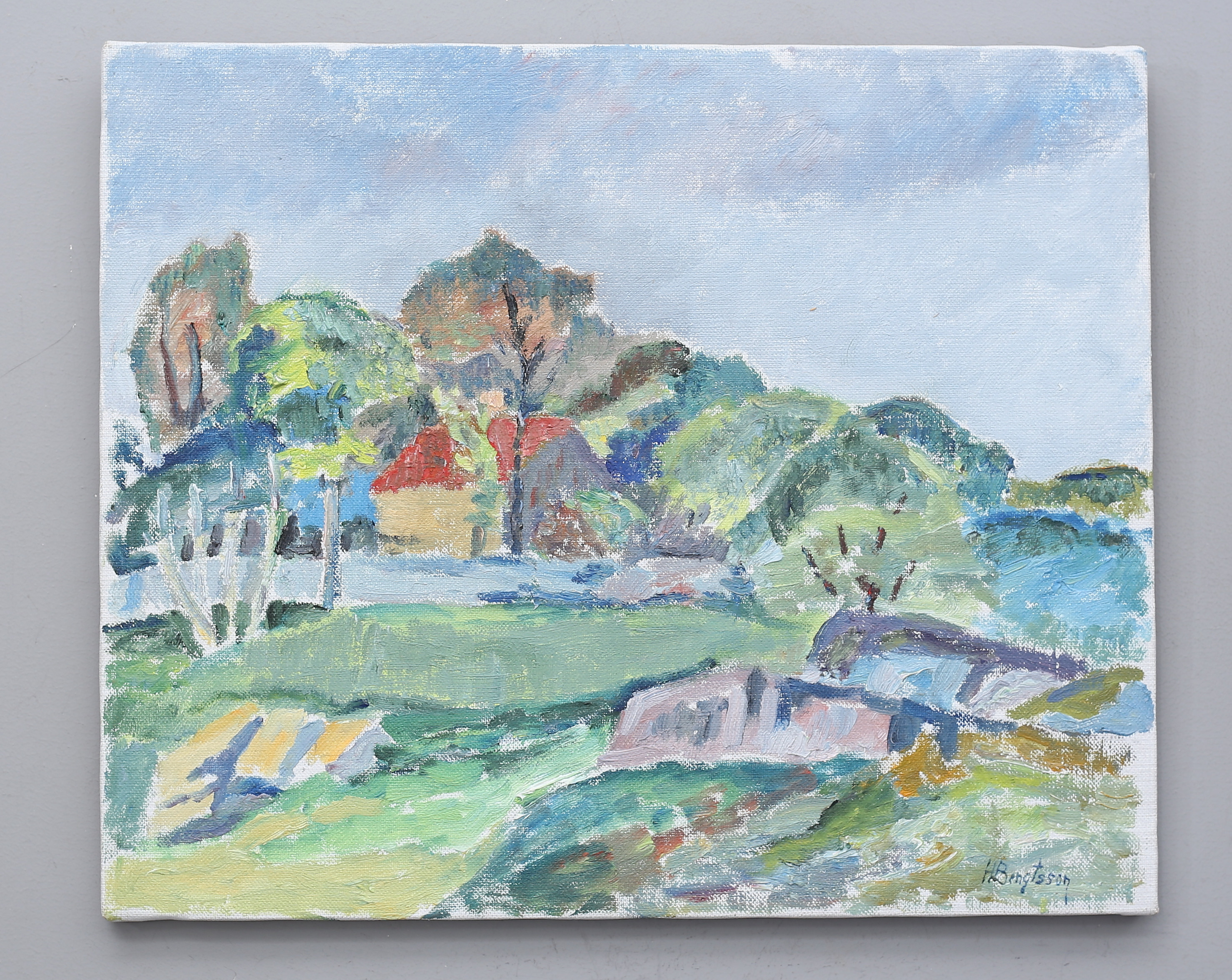 HILMER BENGTSSON. (F1925 Ruda) "Alfreds stuga Bötterum", olja på pannå, signerad.