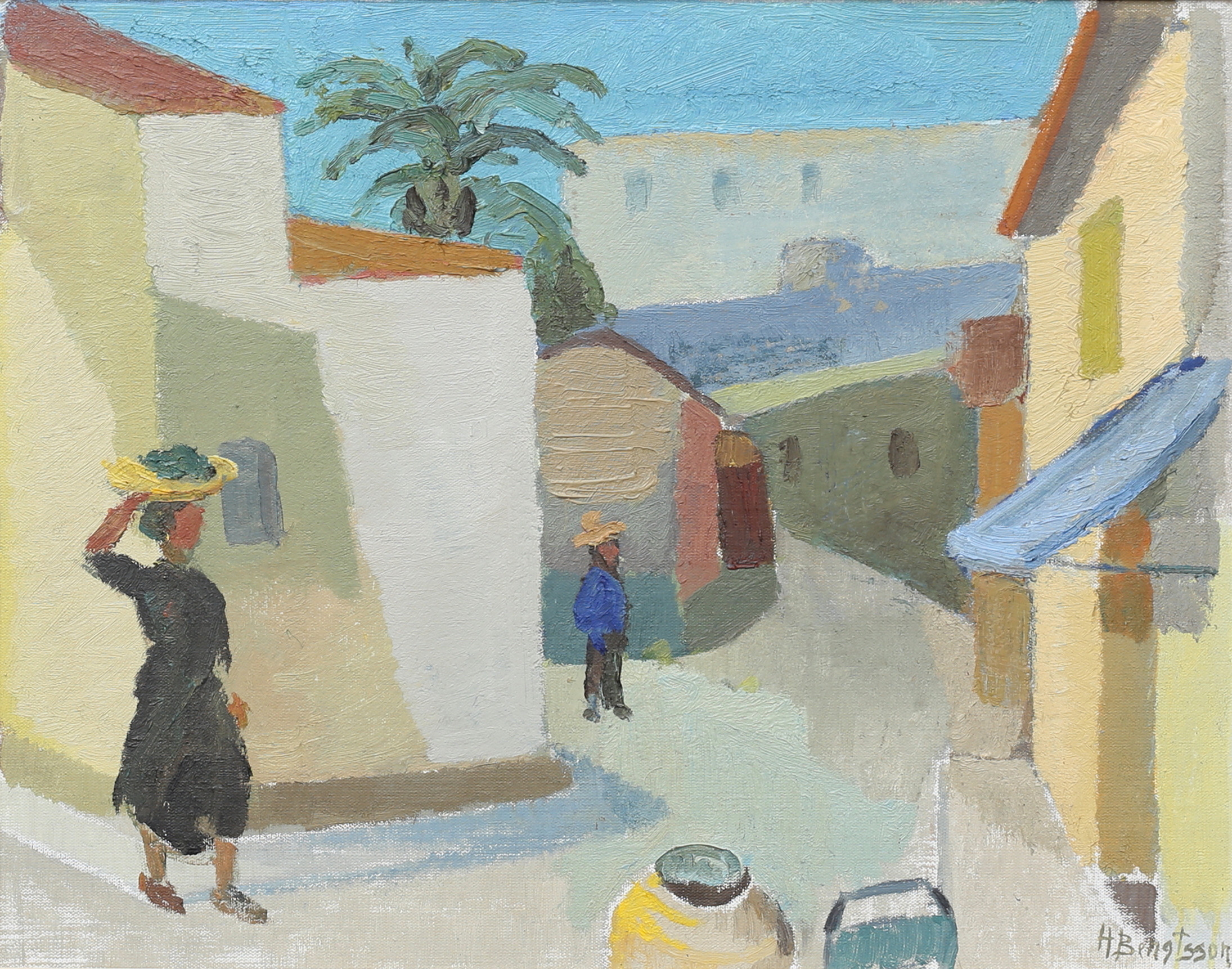 HILMER BENGTSSON. (F1925 Ruda) Sydländskt motiv, olja på pannå, signerad.