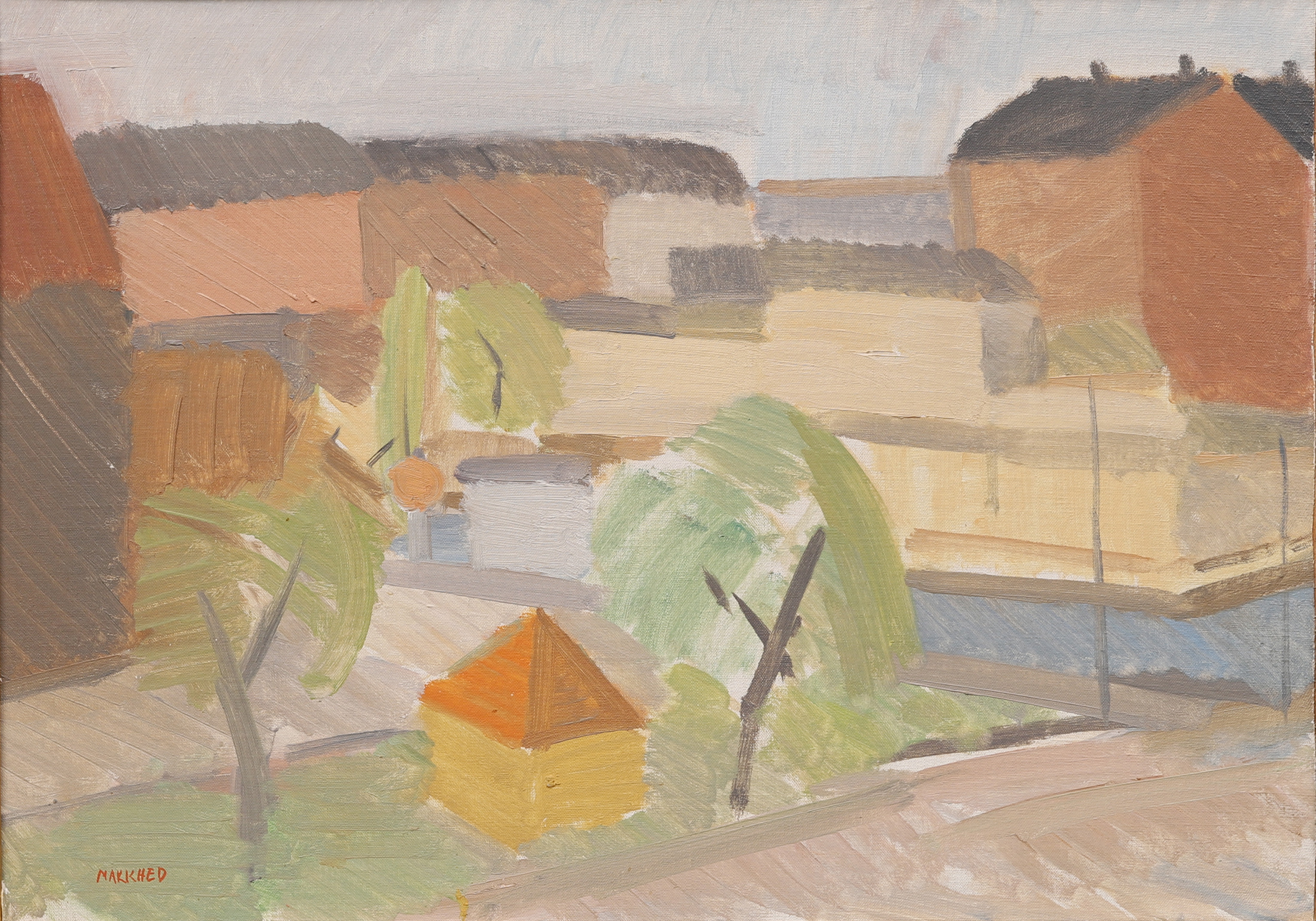 SVEN-ERIK MARKHED. "Utsikt Norra Vallgatan", Malmömotiv, olja på duk, signerad.
