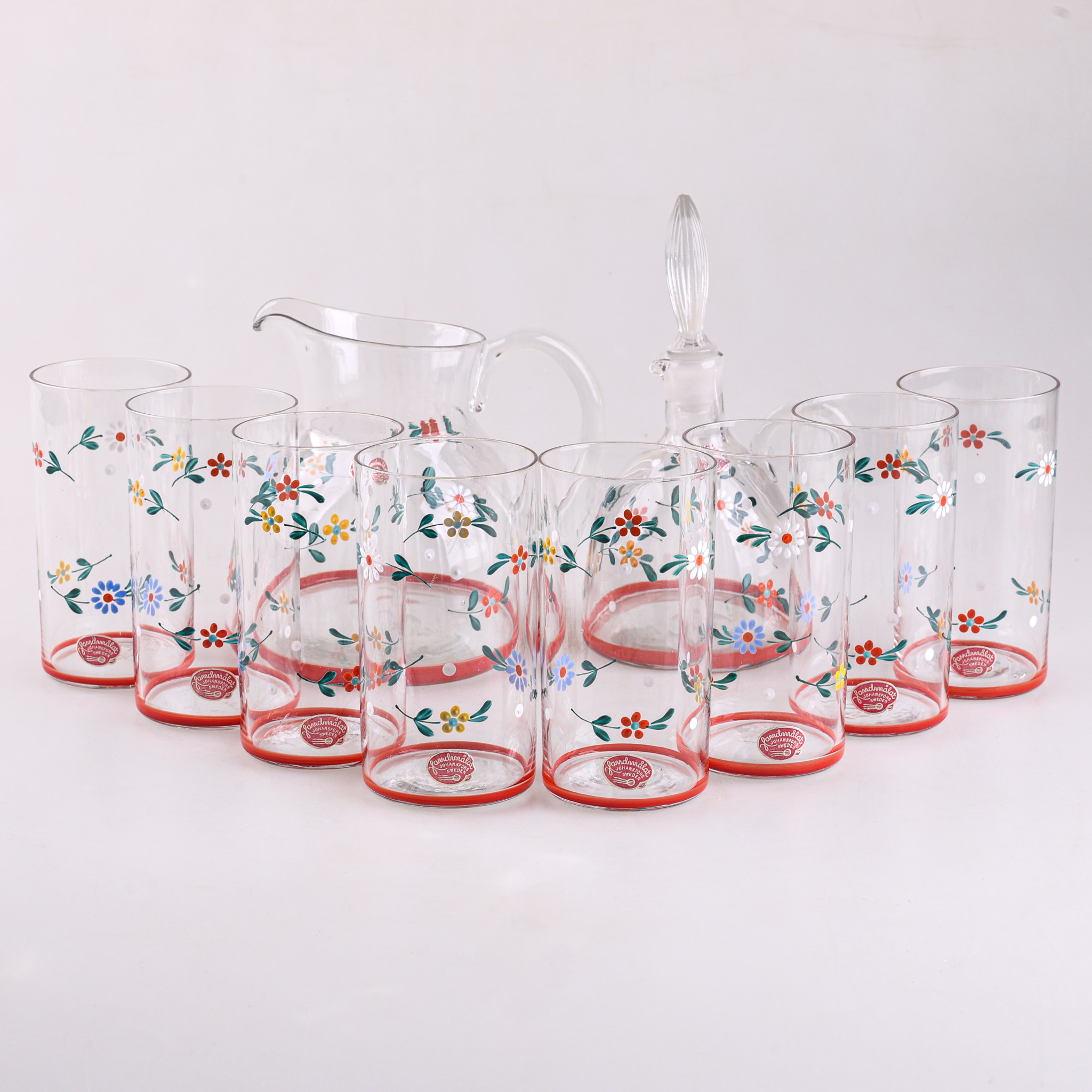 GLAS, 10 delar, handmålat, Johansfors.