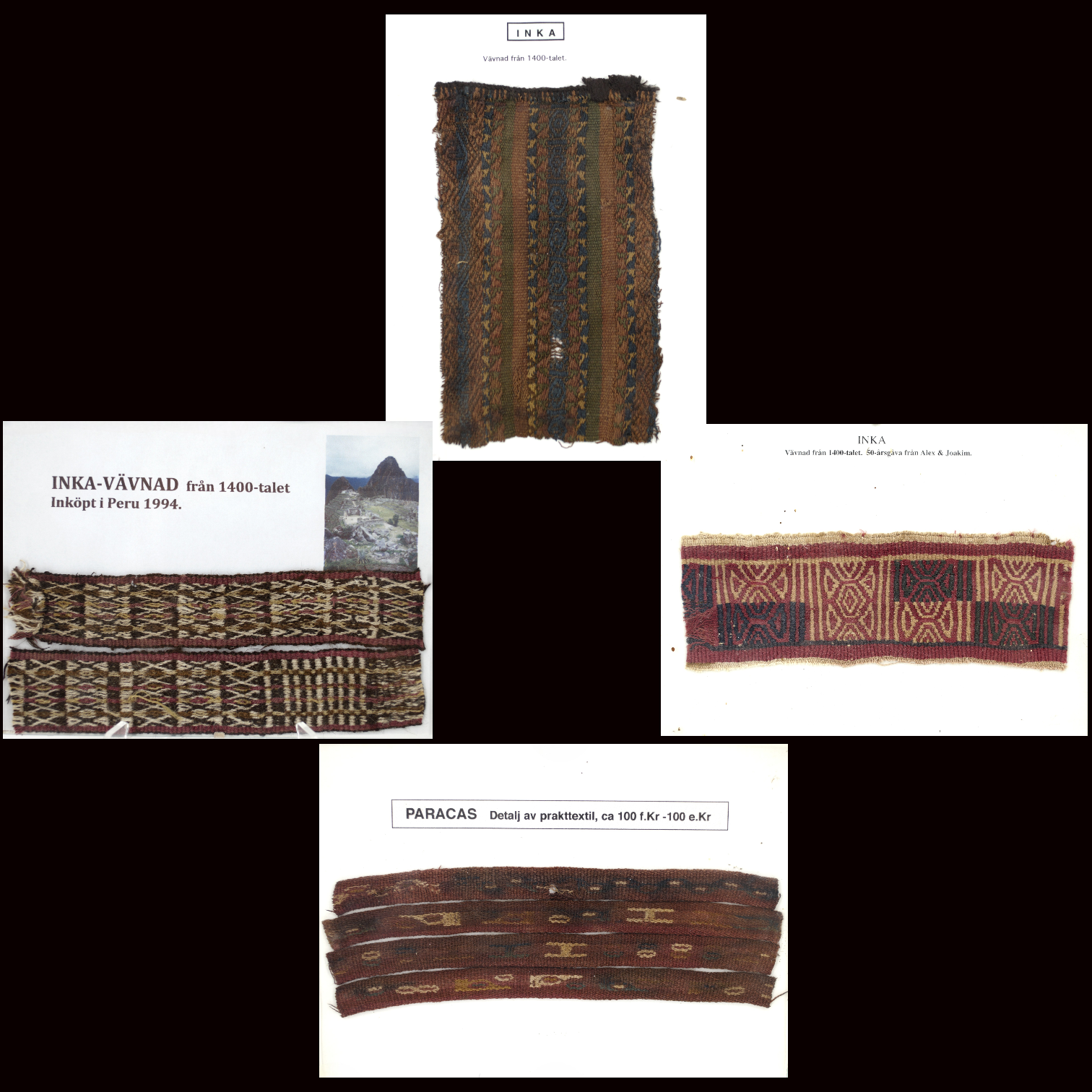 VÄVNADER, inramade, Inkafolket, Peru, från 1400-talet och äldre.