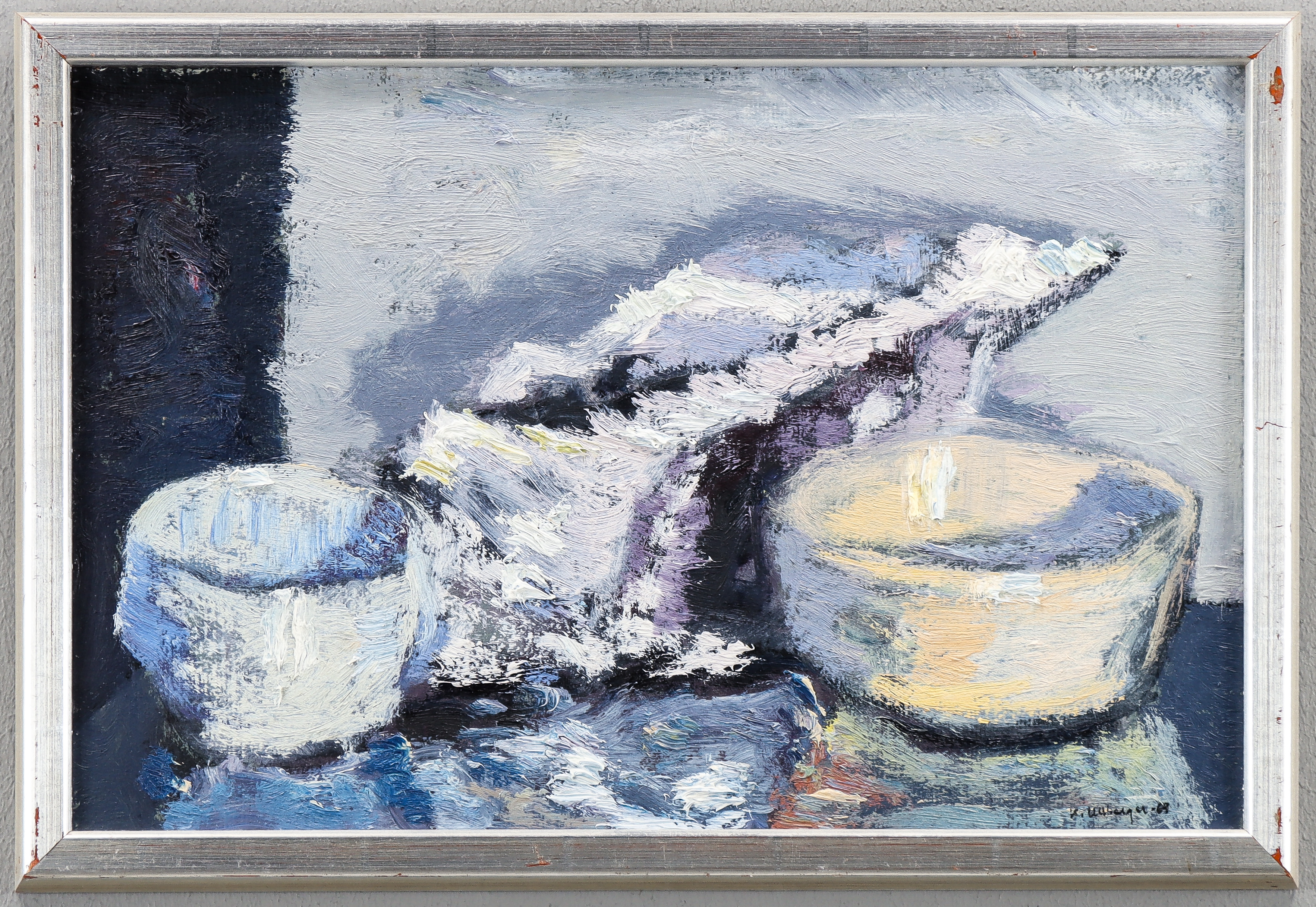 KURT ULLBERGER. "Stilleben med snäcka", olja på pannå, signerad, 1969.