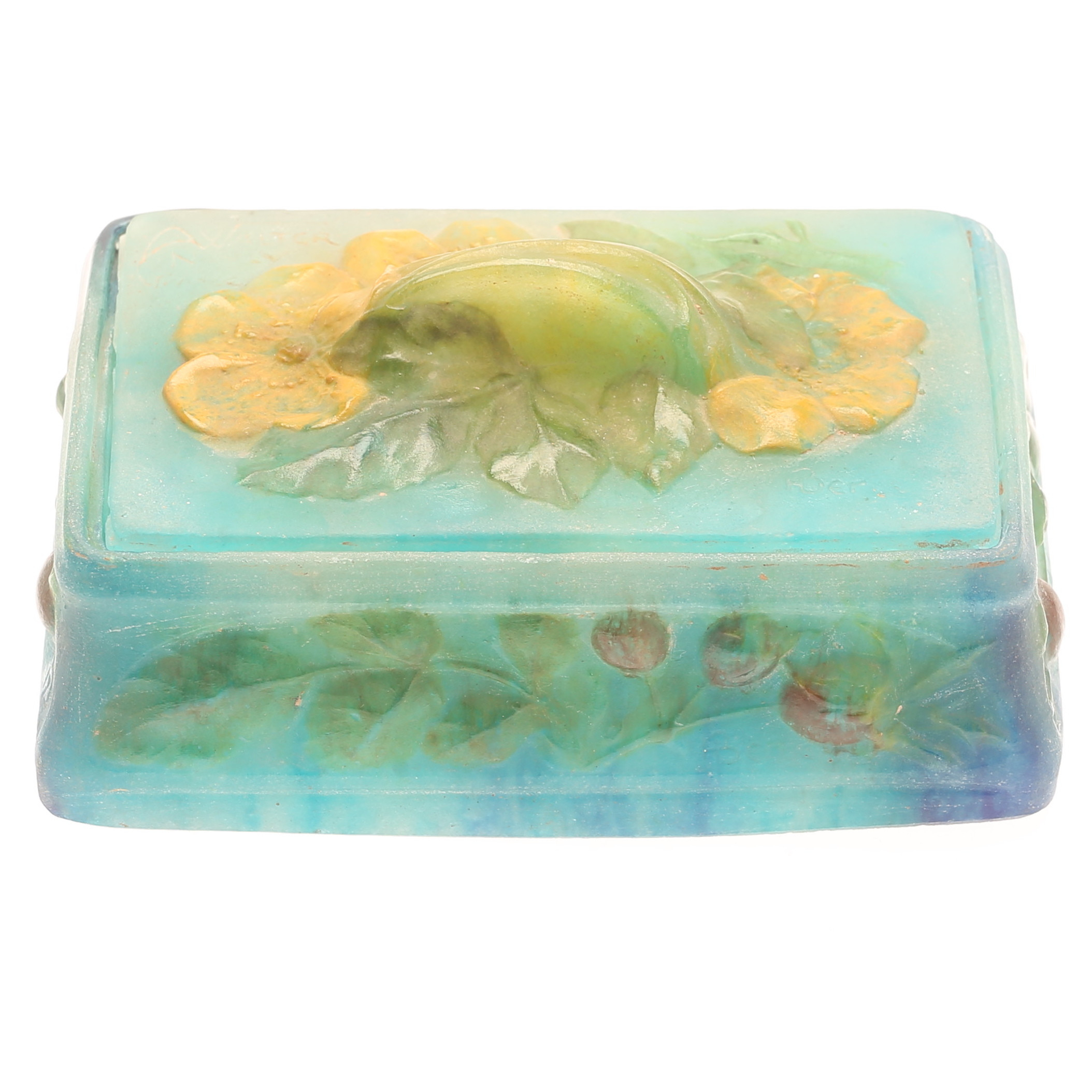 ALMARIC WALTER. Lockask, glas, Art Nouveau, signerad A Walter Nancy samt H Berge (Henri Berge).