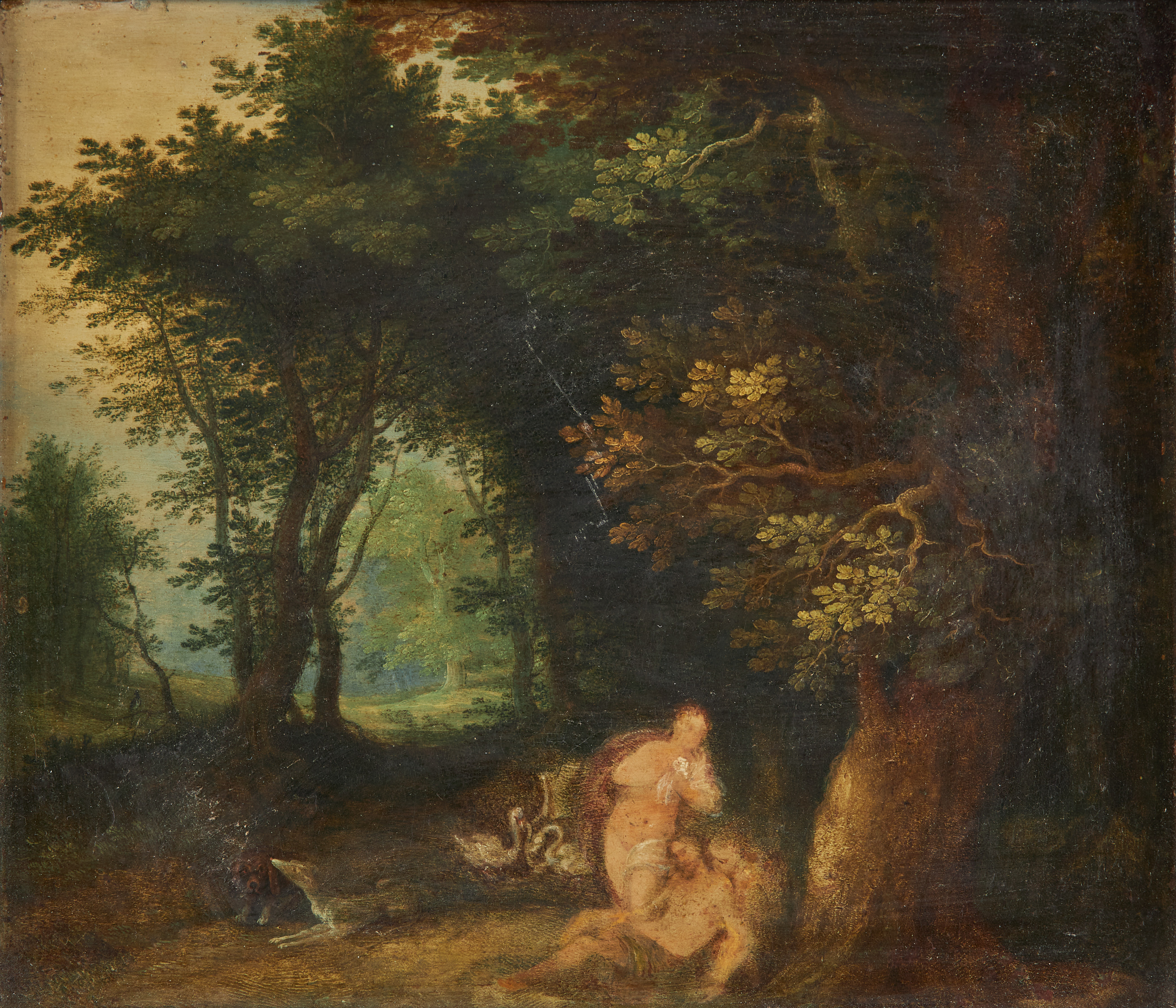 JAN BRUEGHEL D Ä (1568-1625). HANS EFTERFÖLJARE. Venus sörjer Adonis, 1600-tal, olja på kopparplåt.