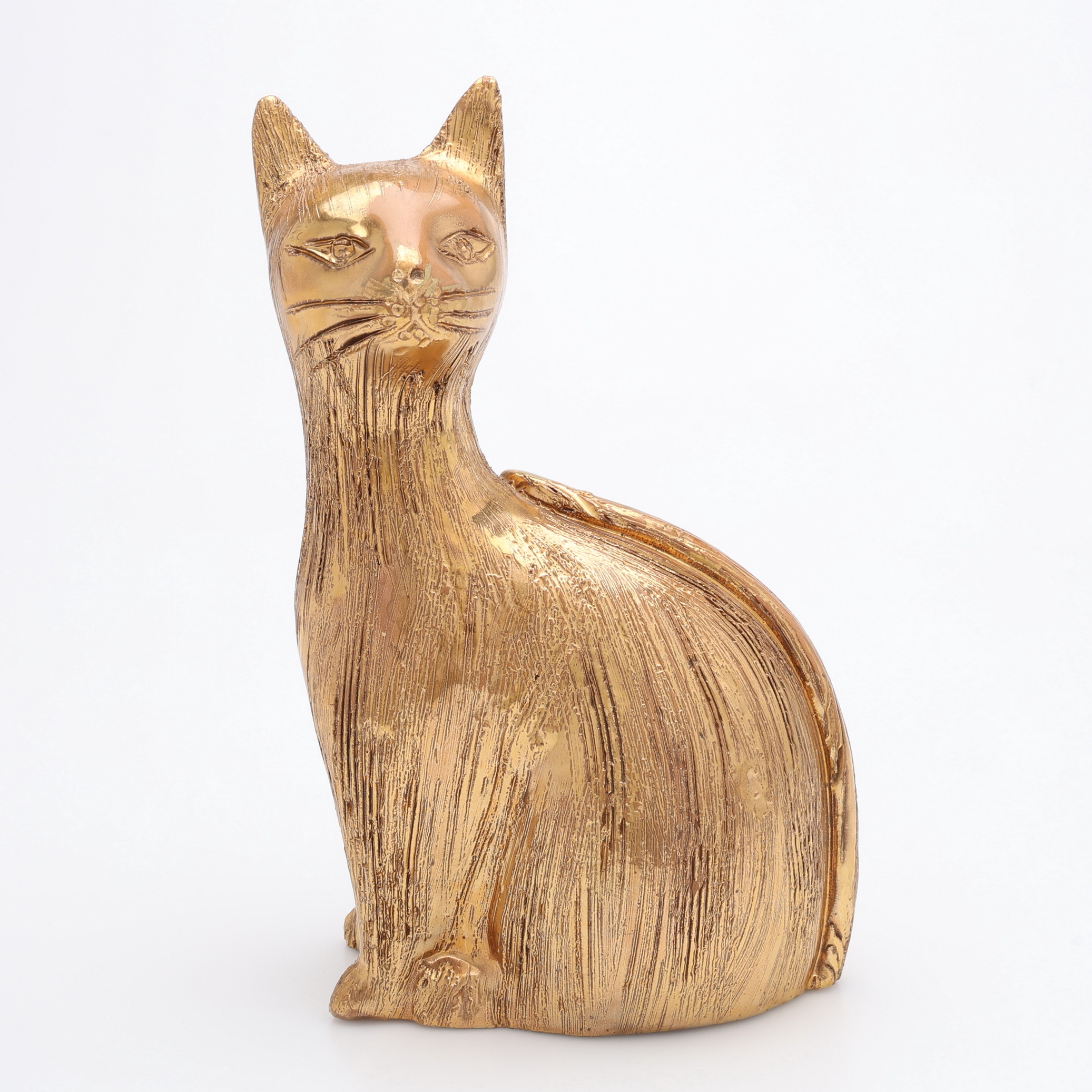 ALDO LONDI 1911-2003. KATT, LERGODS MED FÖRGYLLD GLASYR, FÖR BITOSSI, 1960-TAL.