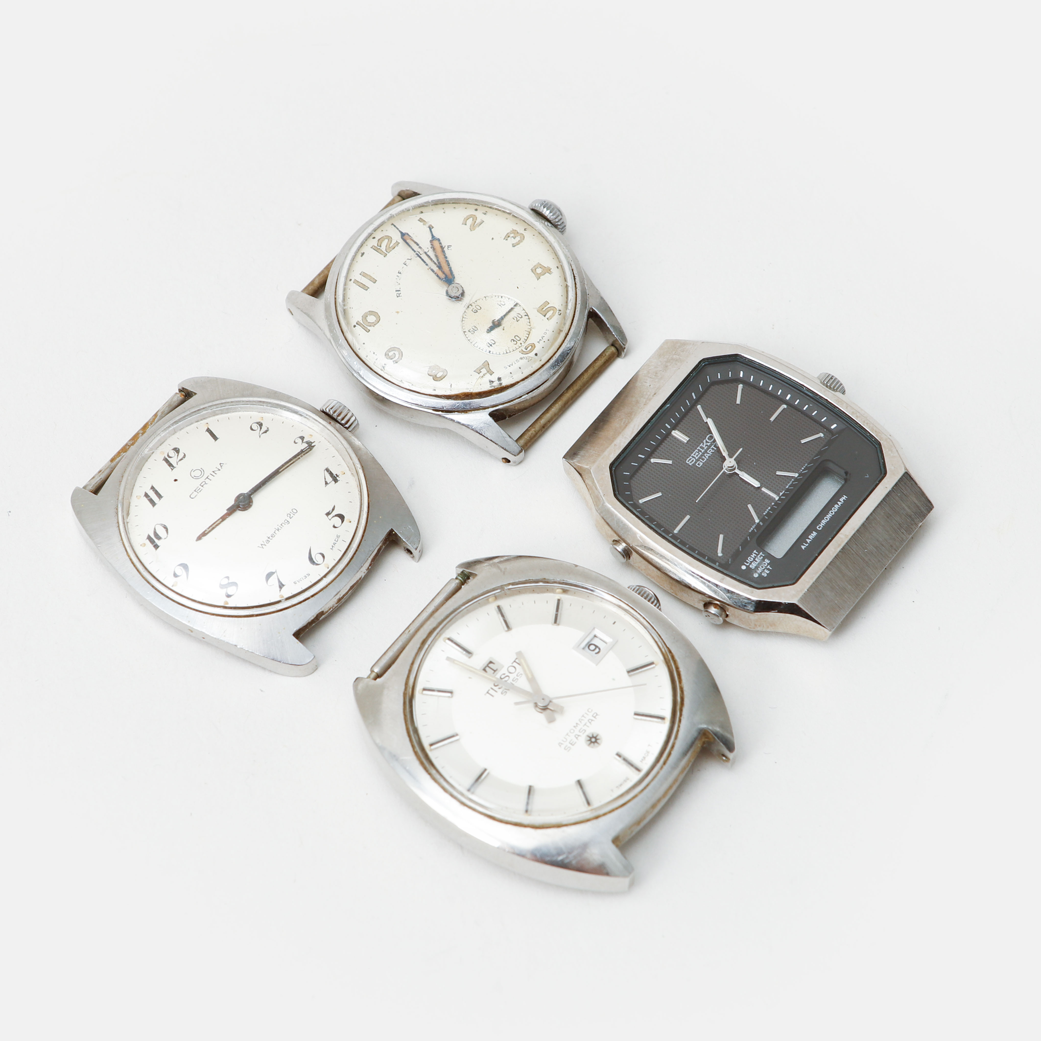 ARMBANDSUR, 4 st, Tissot, Certina, Revue- Exclusive, Seiko, stål, 1950-80-tal.