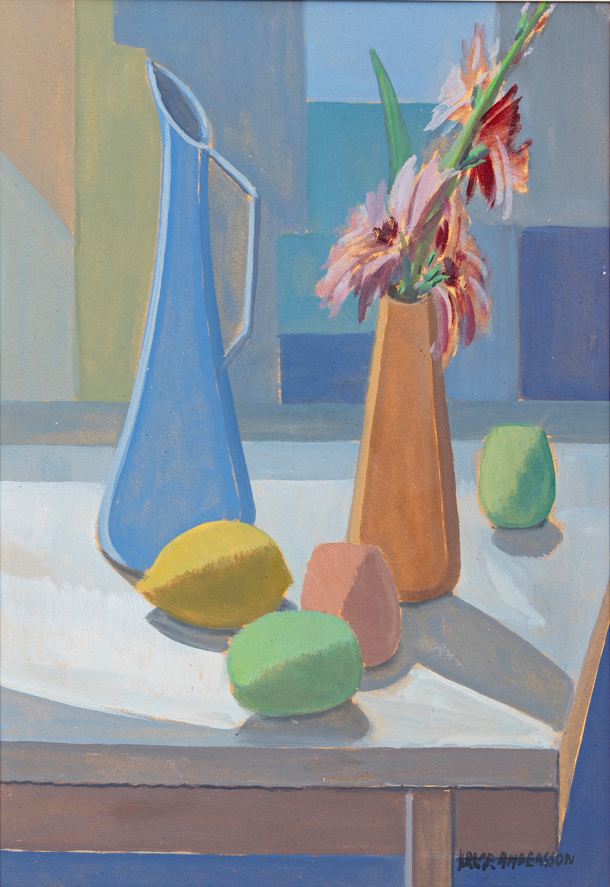 HELGE ANDERSSON (1913-88). Stilleben med frukter, blandteknik, signerad.
