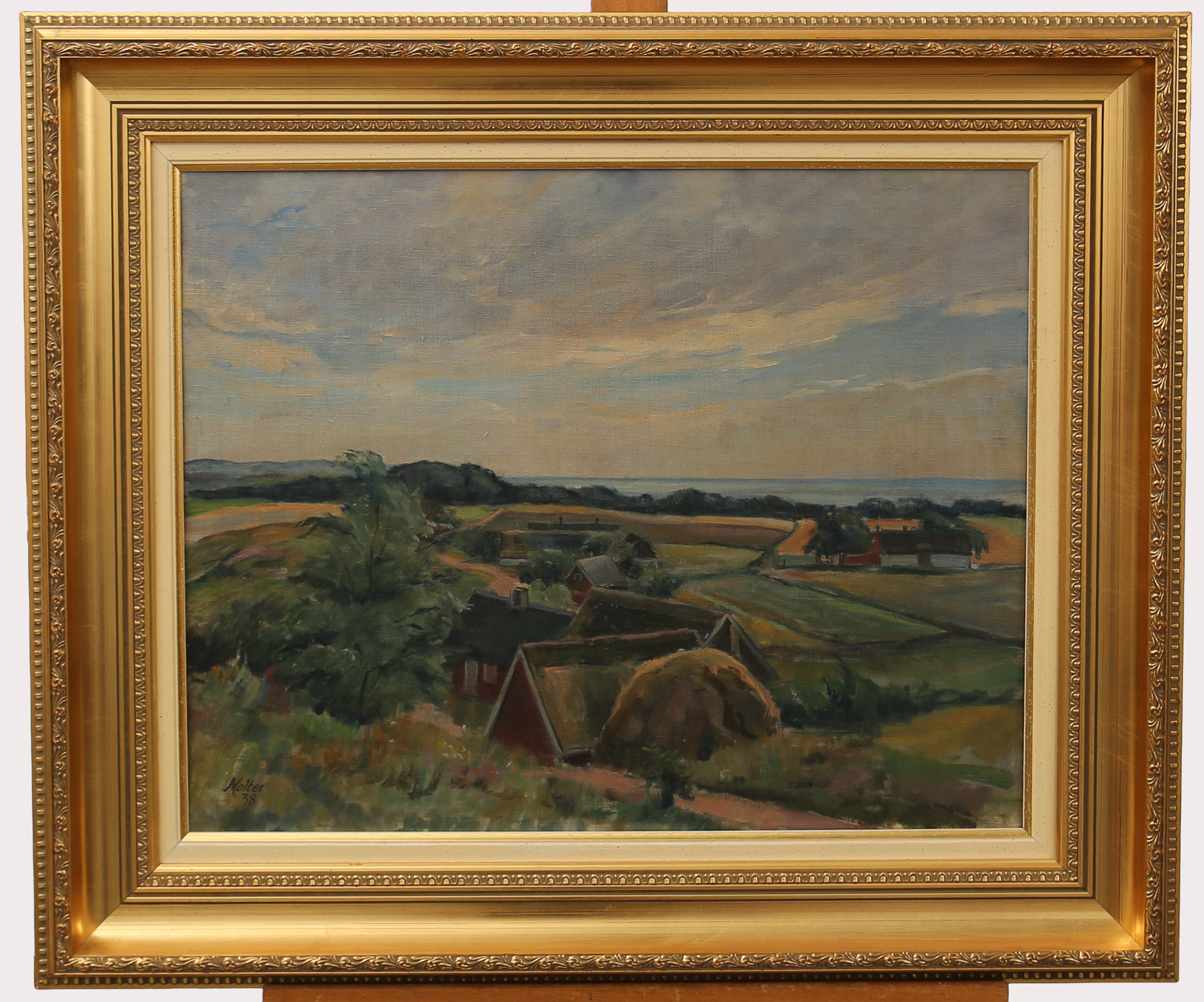 KAJ MOLTER 1903-1977. Olja på duk, gård i kustlandskap, signerad Molter, daterad 1938.
