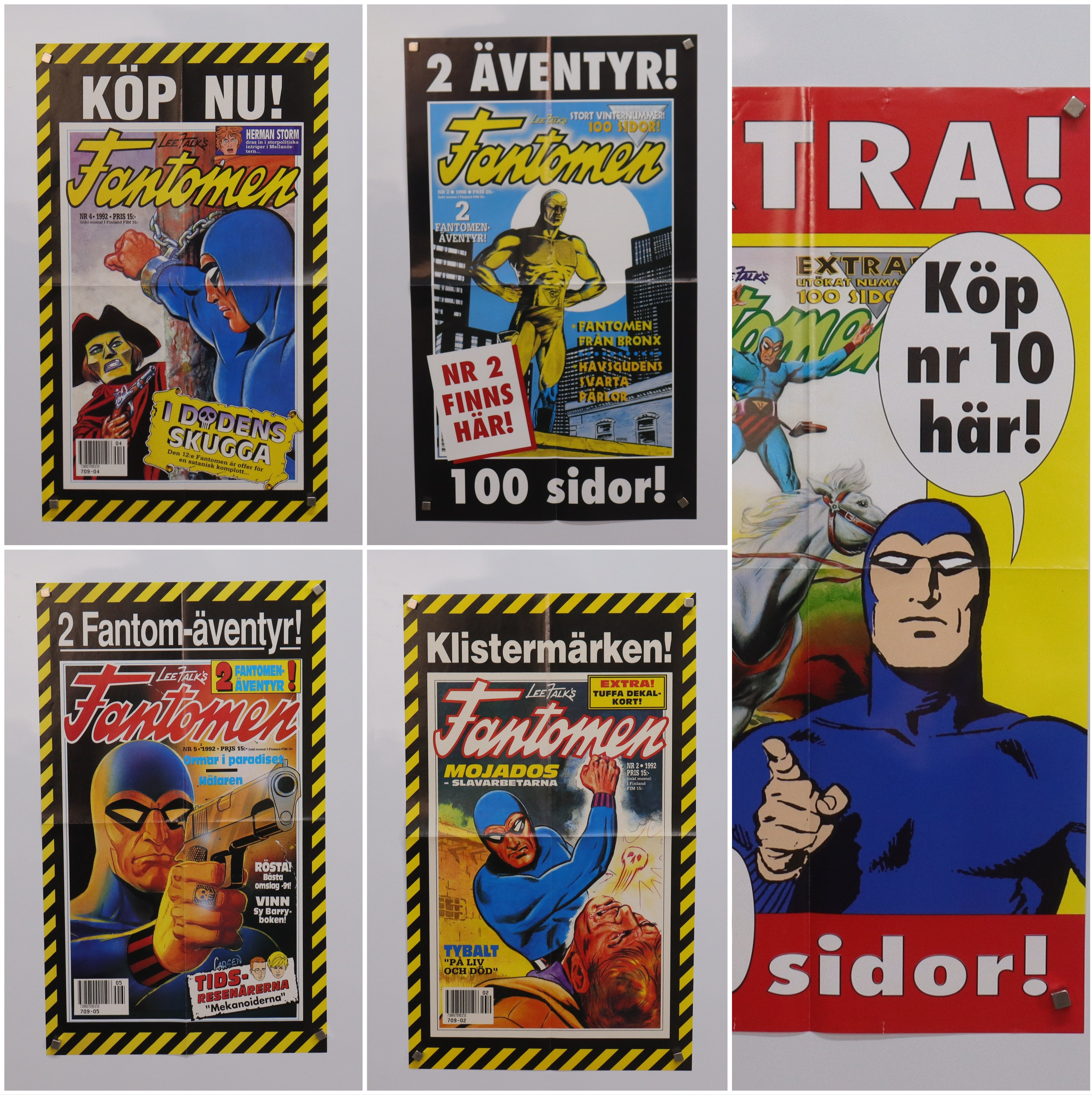 REKLAMAFFISCHER, Fantomen, för butik/kiosk, 1990-tal, 5 st.
