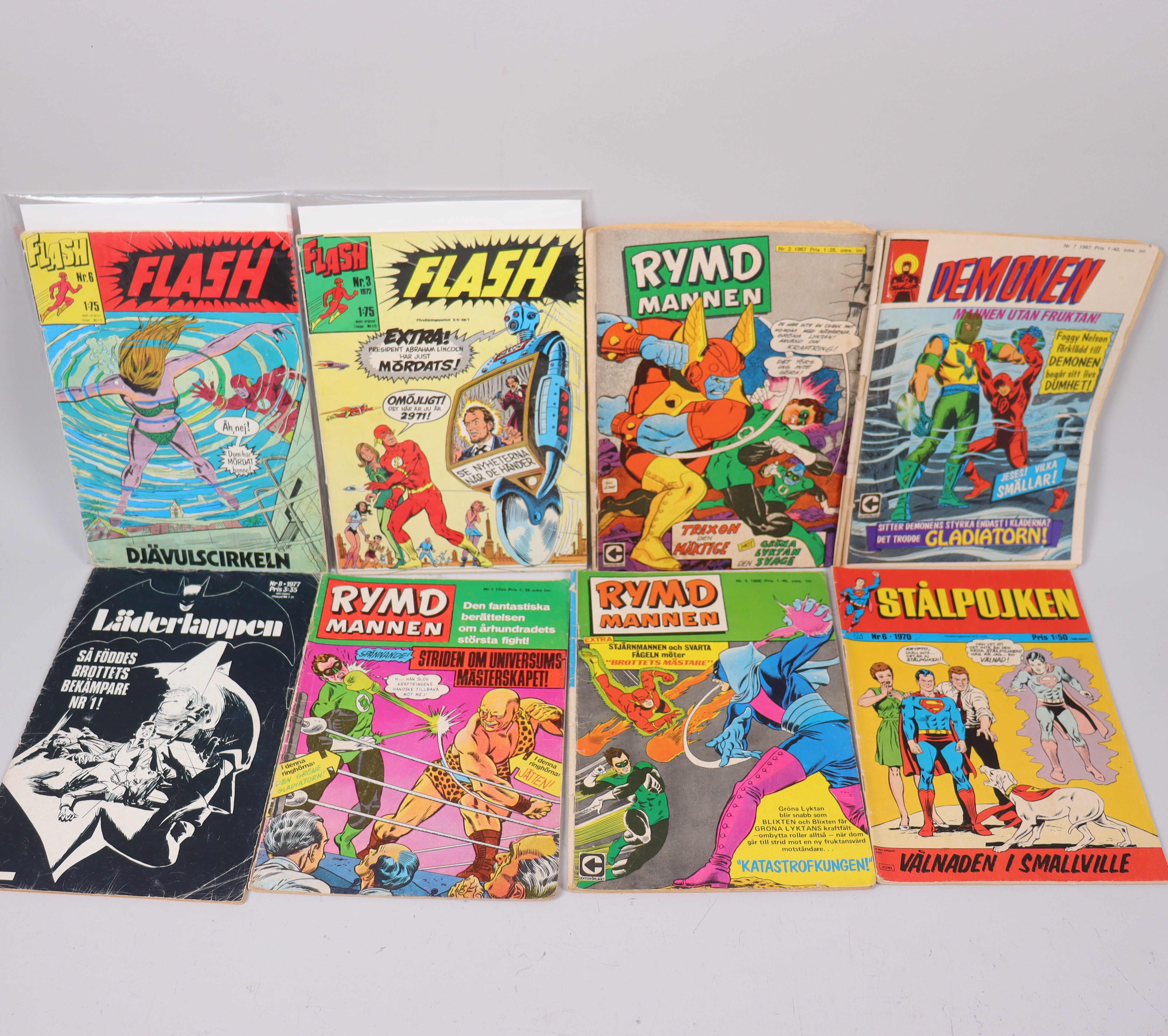 SERIETIDNINGAR, Marvel, Flash, Rymdmannen, Demonen, Stålpojken, Läderlappen, Stålmannen, 23 st.