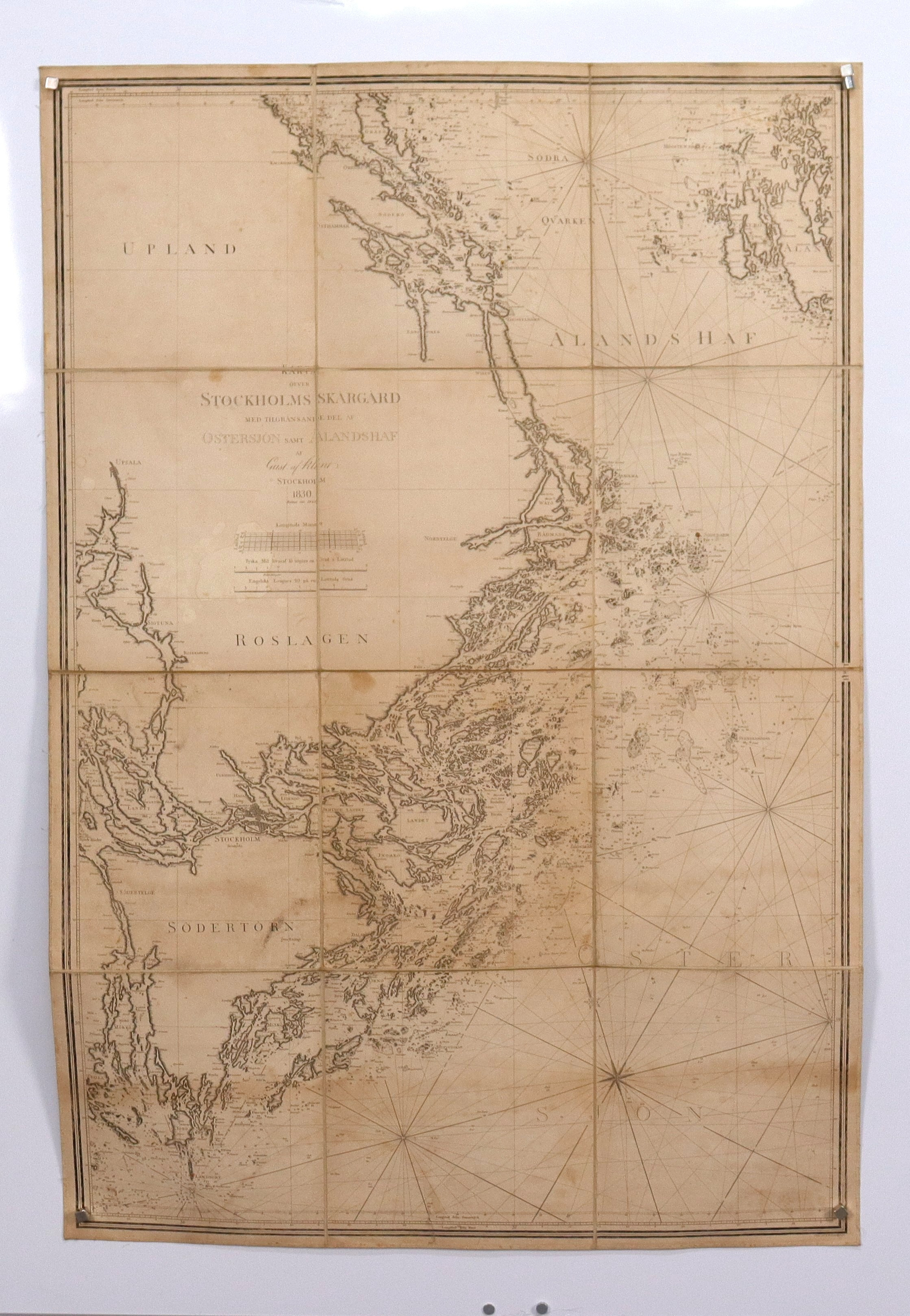 GUSTAF AV KLINT. sjökort, Stockholmsskärgård samt ålandshav, 1830.