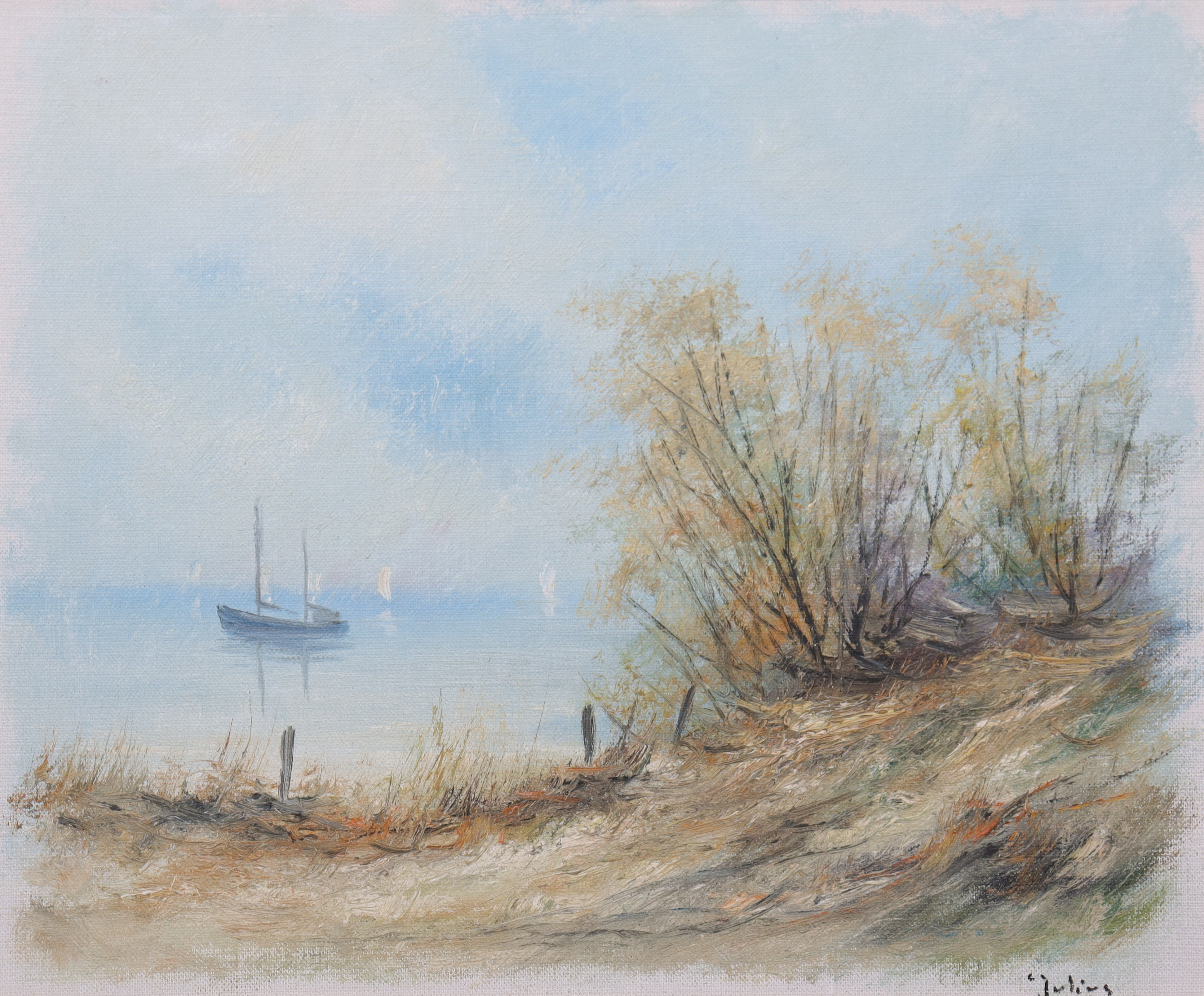 CARL JULIUS. olja på duk, vy från strand.