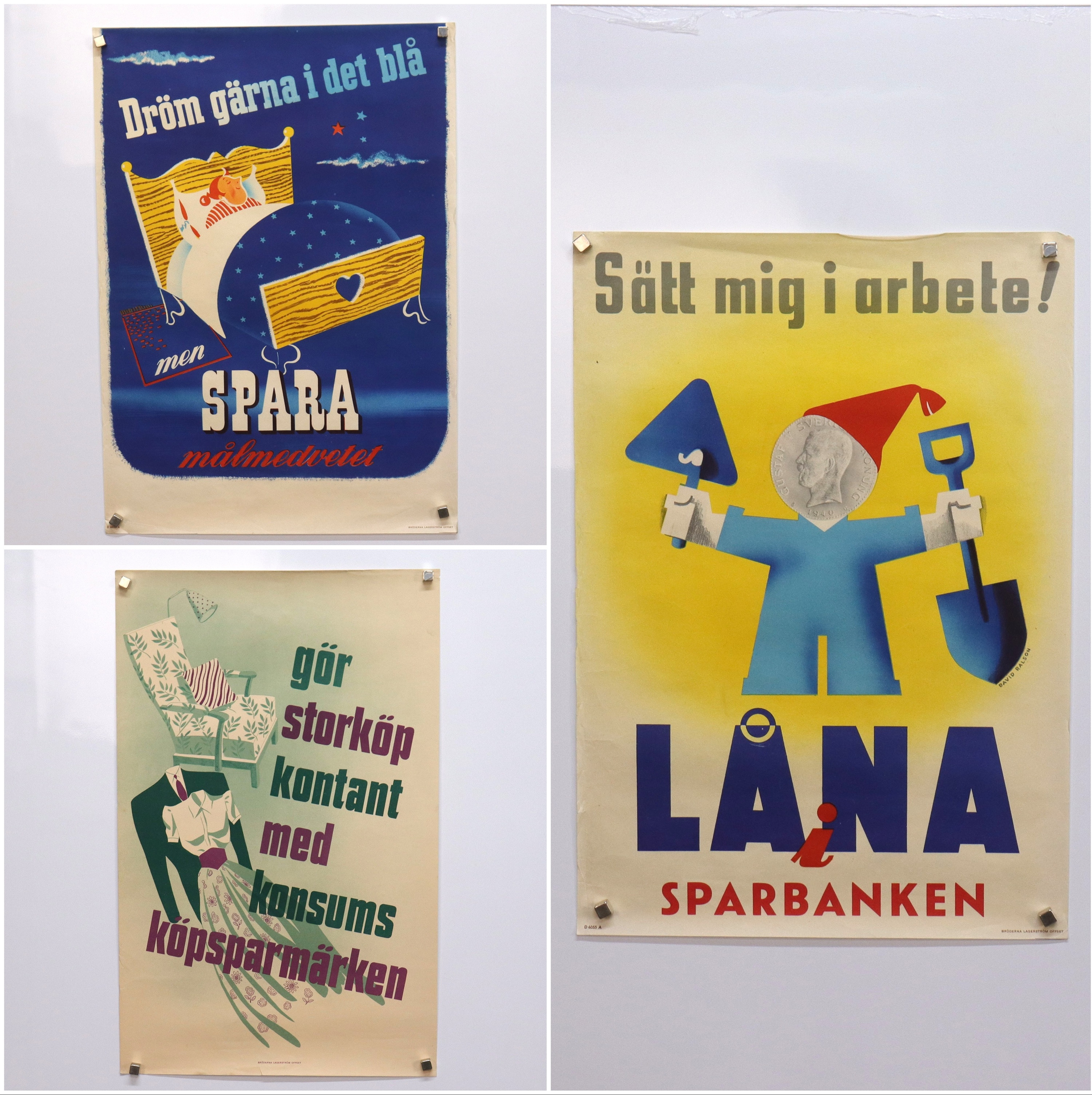 AFFISCHER, Konsum, Sparbanken mm, 1950-tal, 3 st.