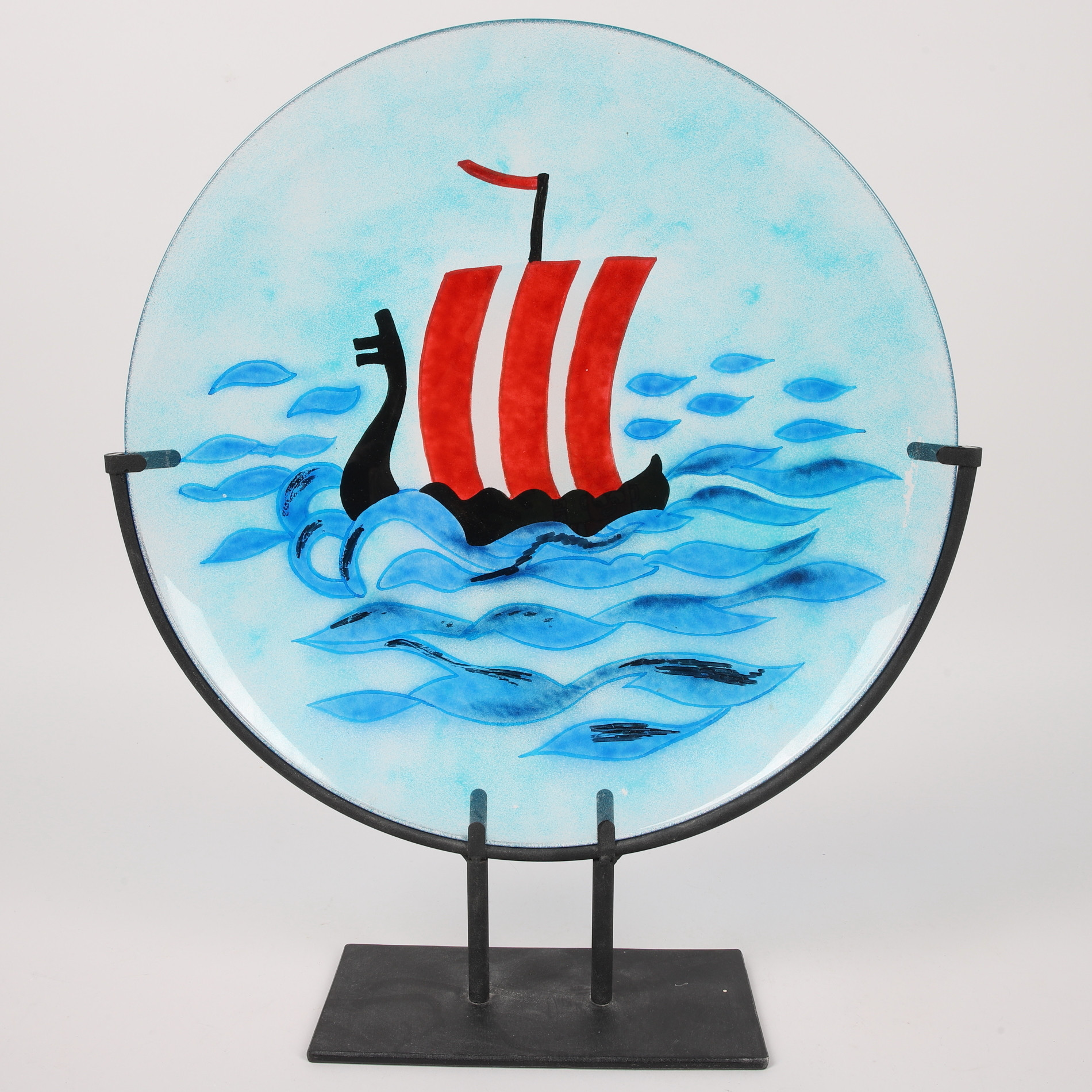 FAT på ställning, glas, "Vikingaskepp", osignerad, 1900/2000-tal.