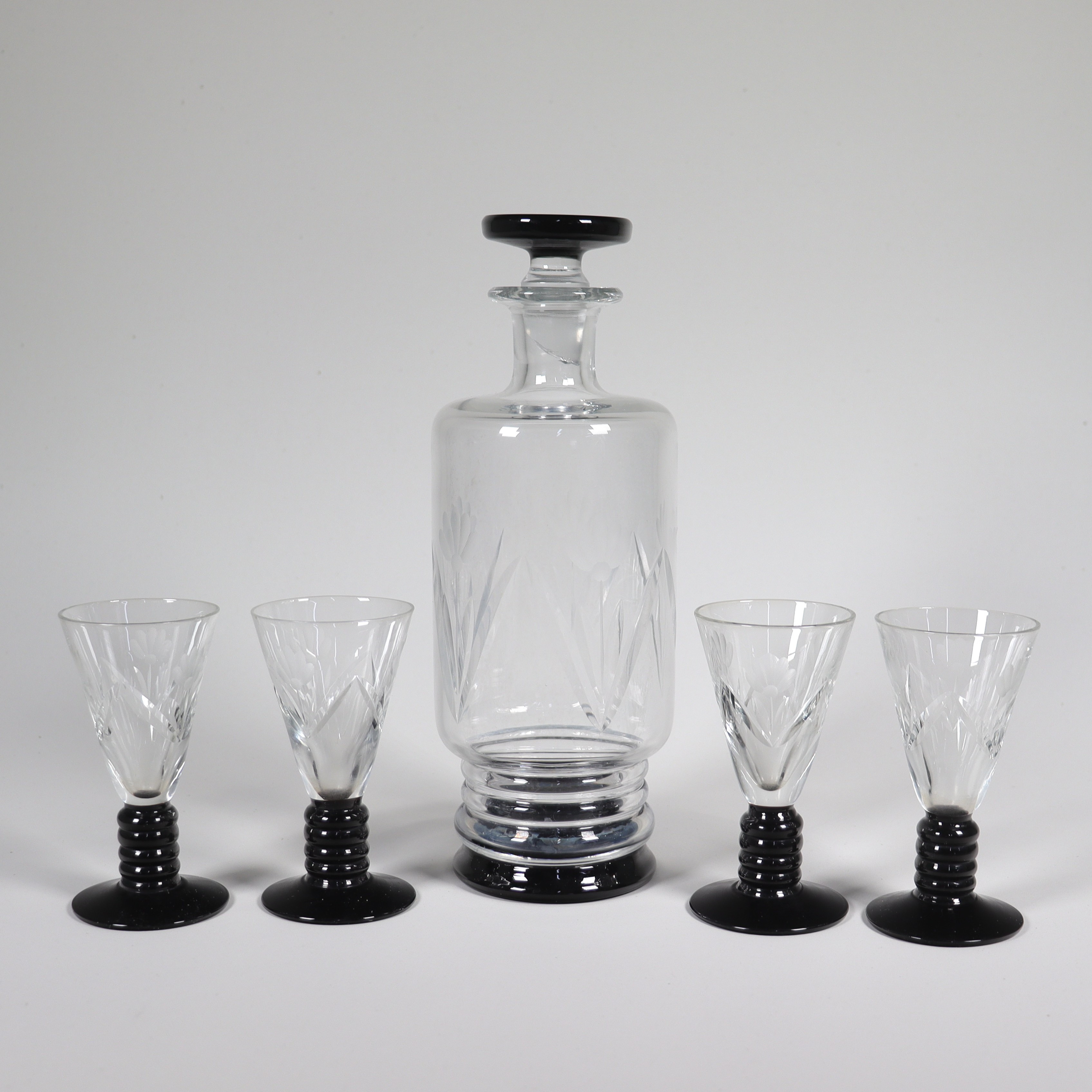 KARAFF OCH GLAS, art deco, 1930/40-tal, 5 delar.