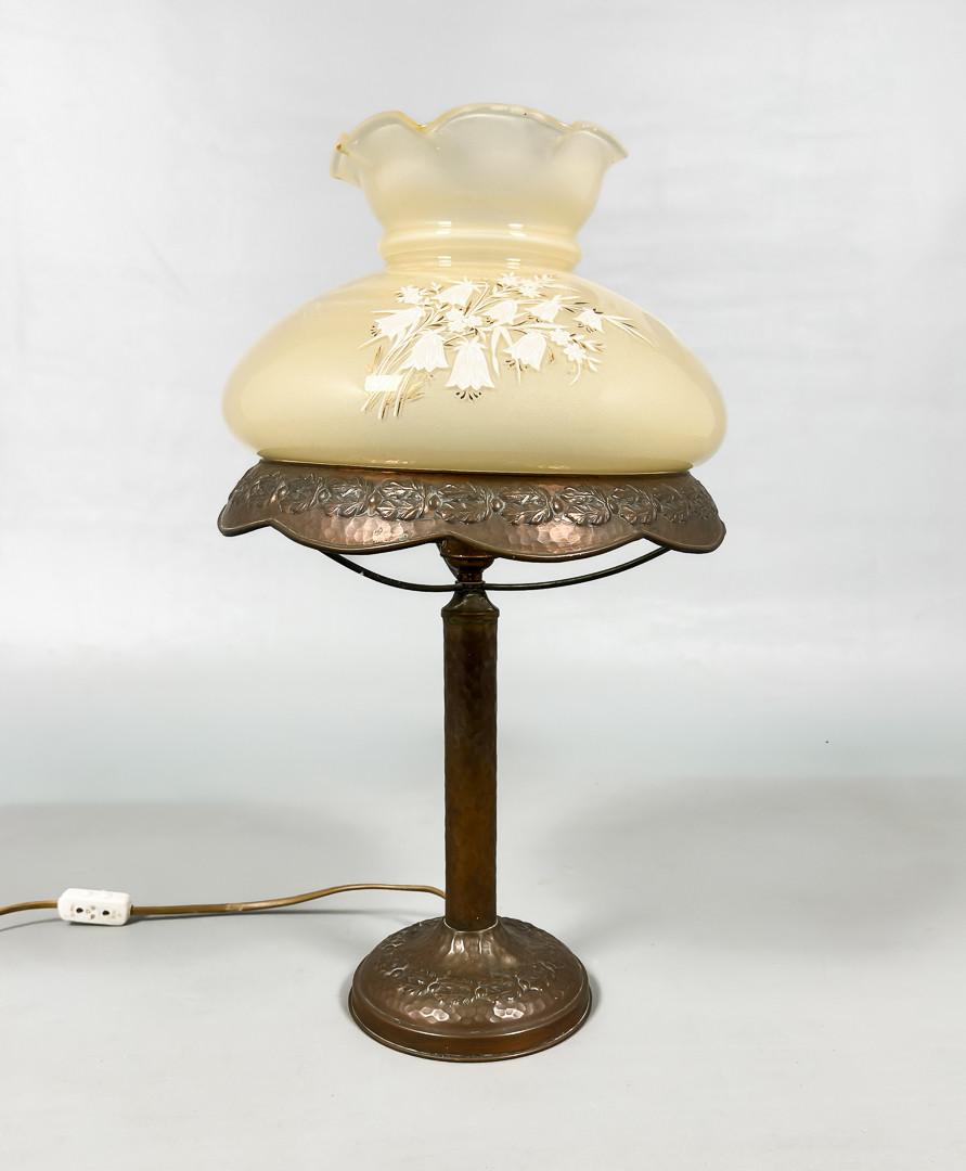 BORDSLAMPA, koppar, glas, Strindberg-stil, 1900-tal.
