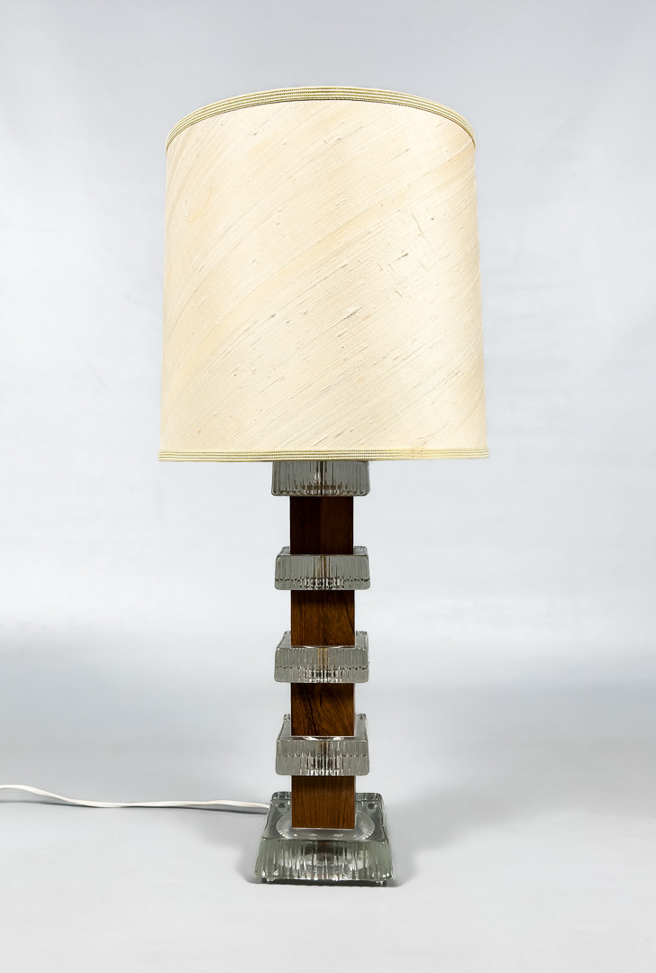 BORDSLAMPA, teak, glas, 1960/70-tal.