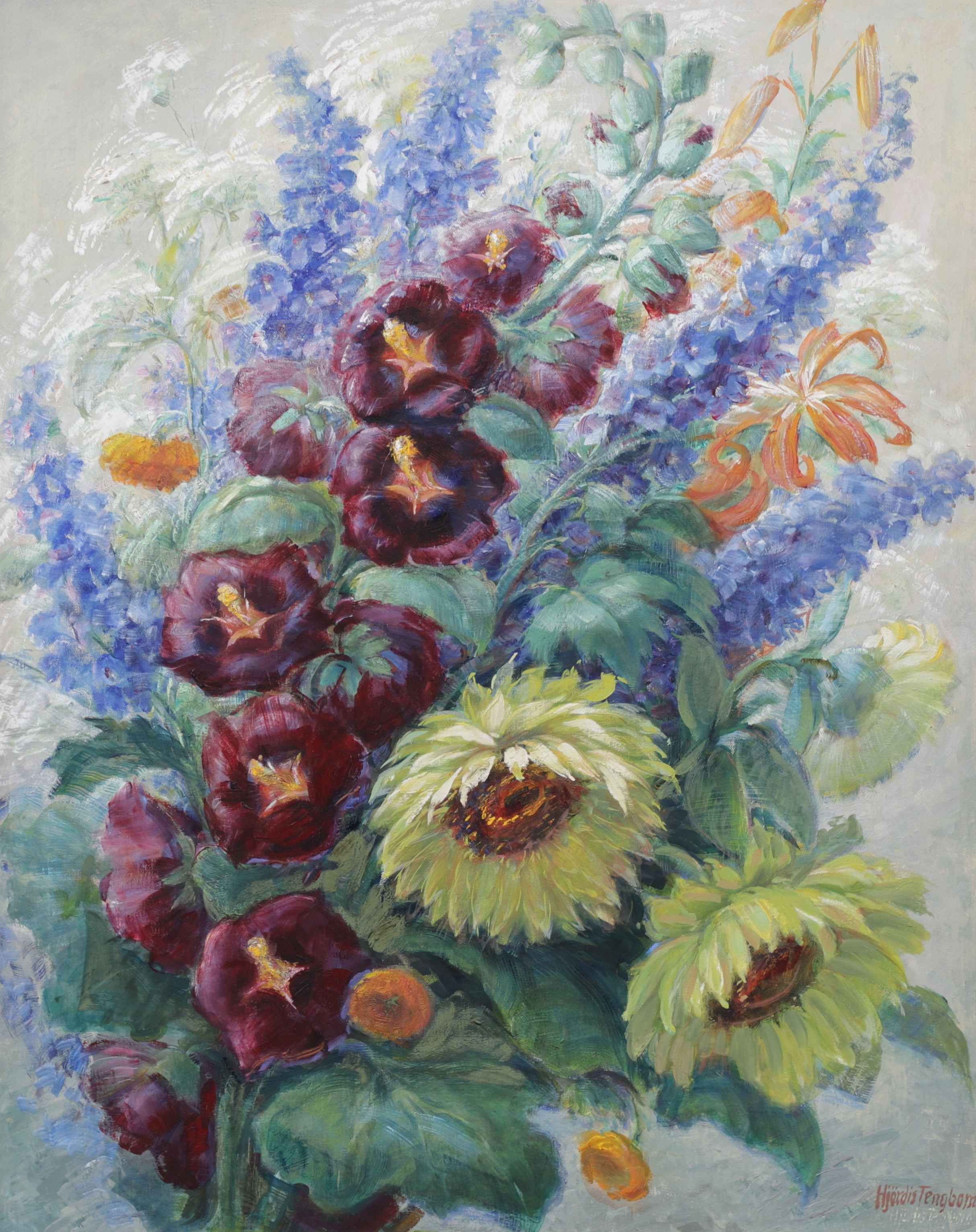 HJÖRDIS TENGBOM. Blomsterstilleben. Olja på duk, signerad och daterad a tergo 1943.