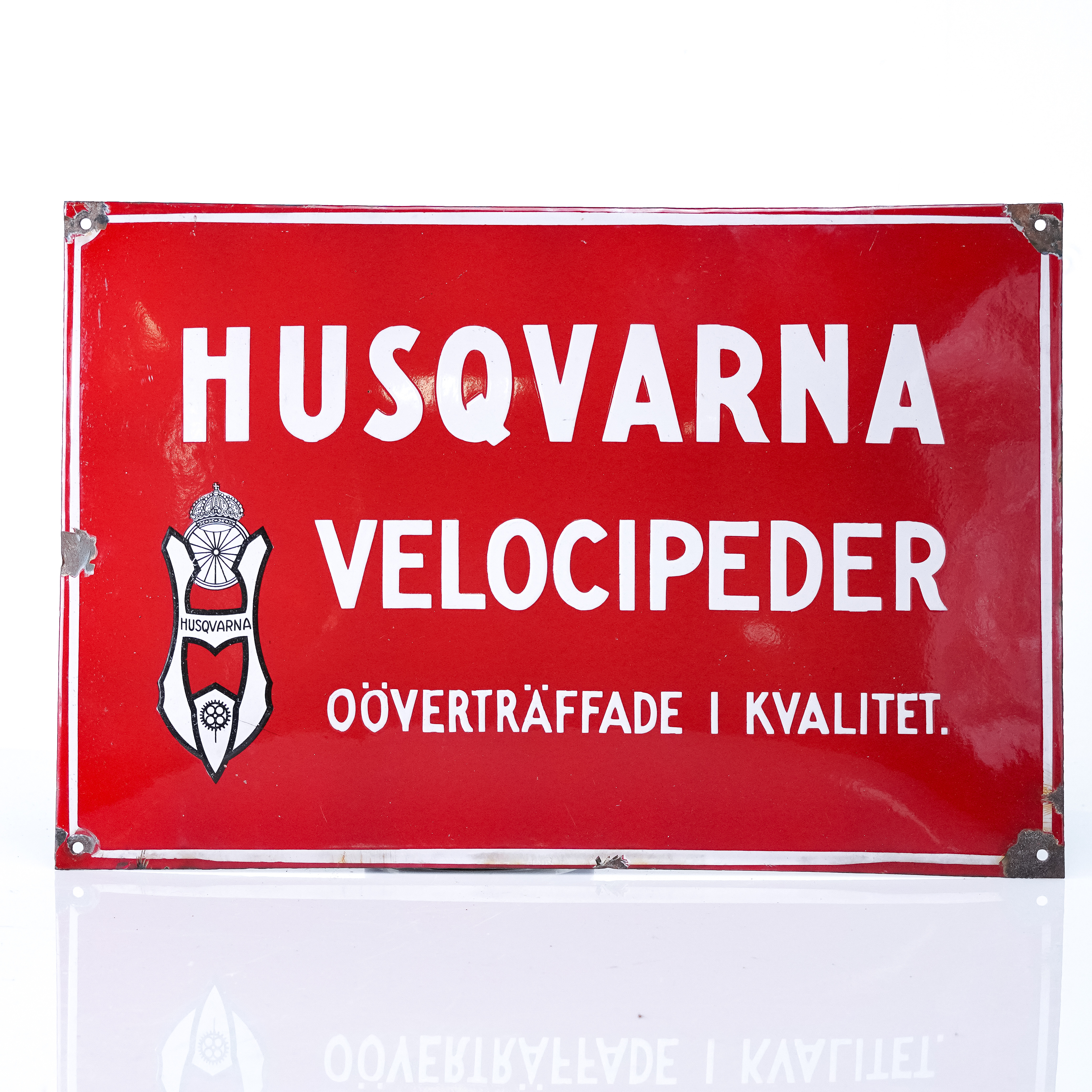 HUSQVARNA VELOCIPEDER, emaljskylt, 1920/30-tal.