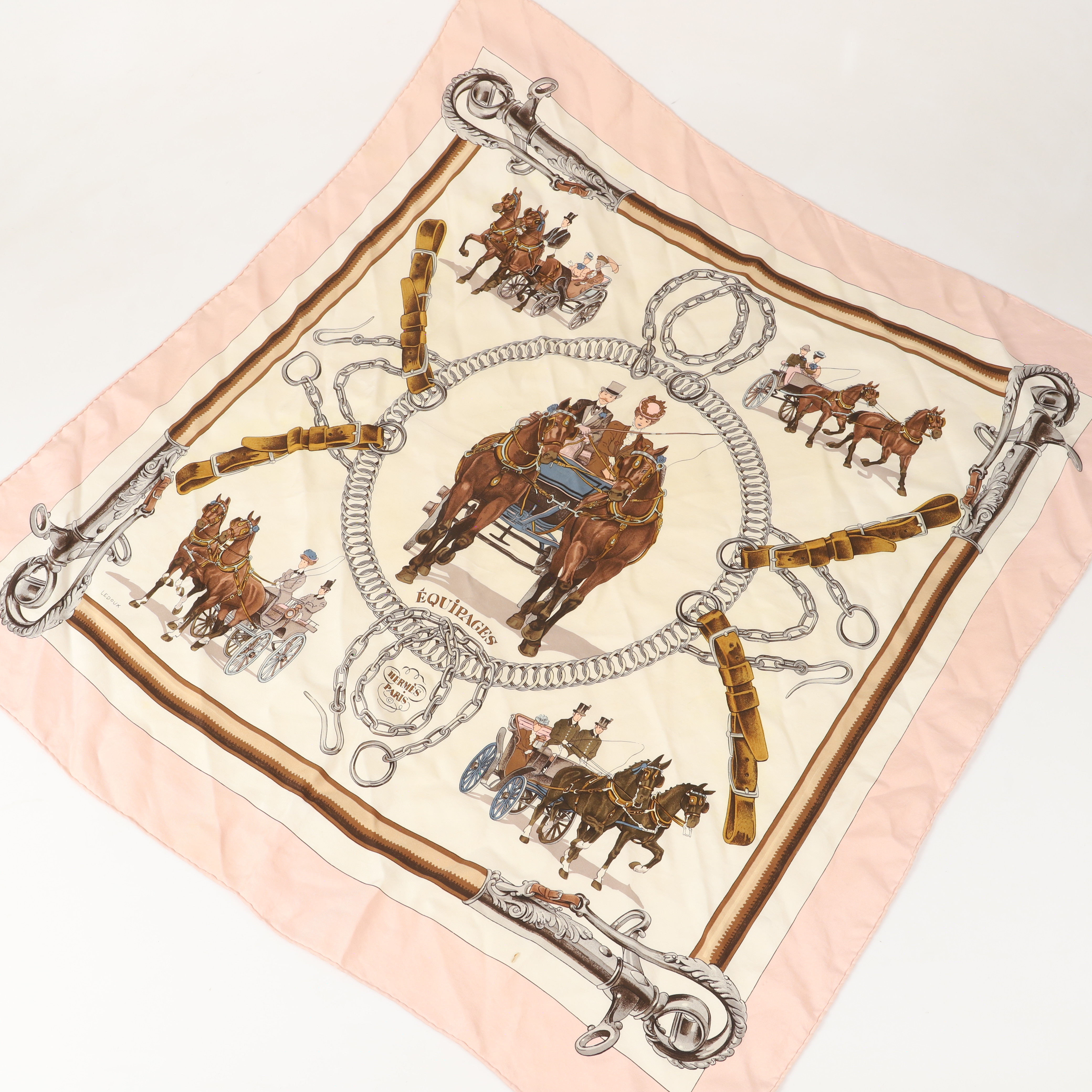 HERMÈS. Scarf, "Équipages", siden, Design Philippe Ledoux, Paris.