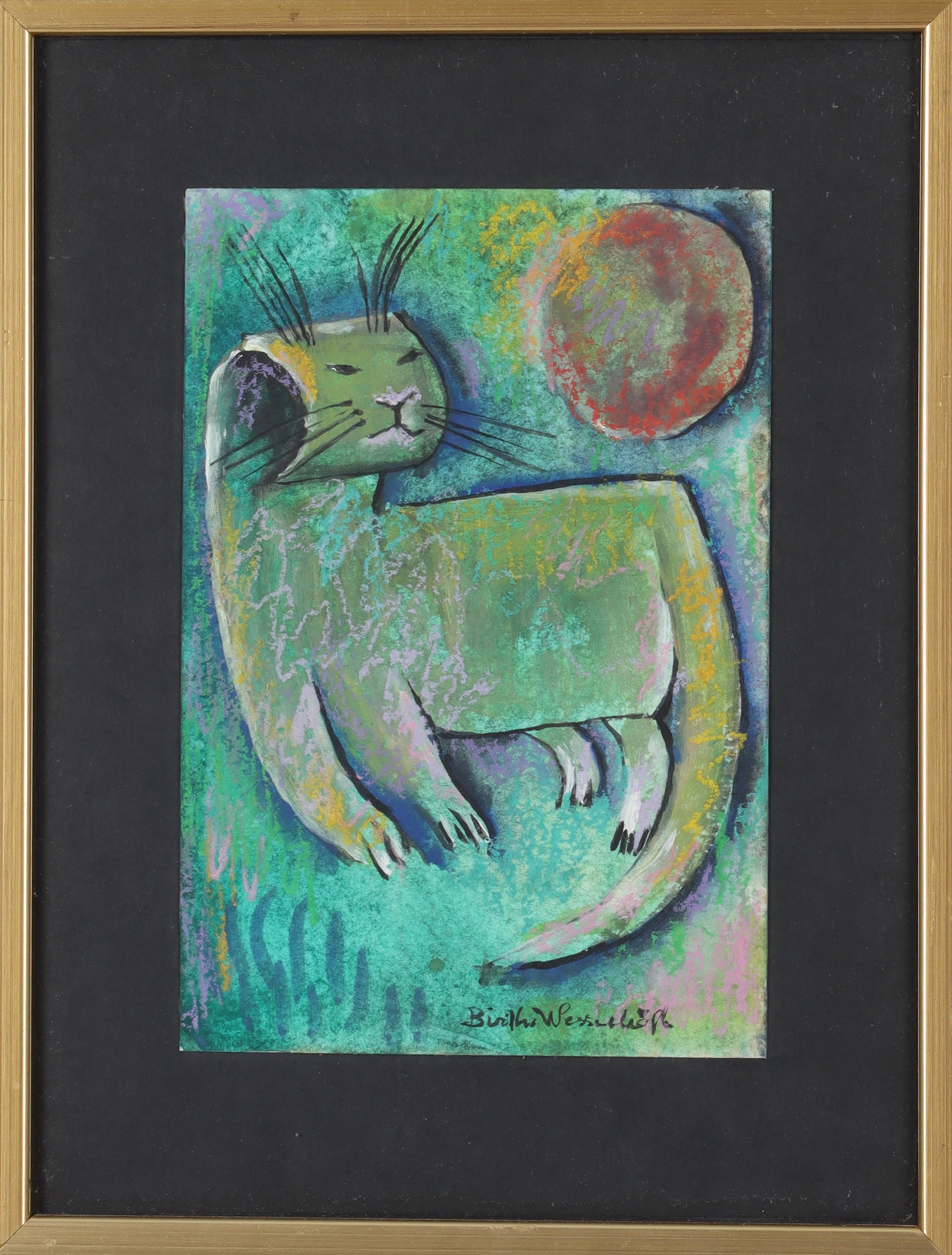 BIRTHE WESSELHØFT. "Midsommarnattsdröm", gouache, signerad.