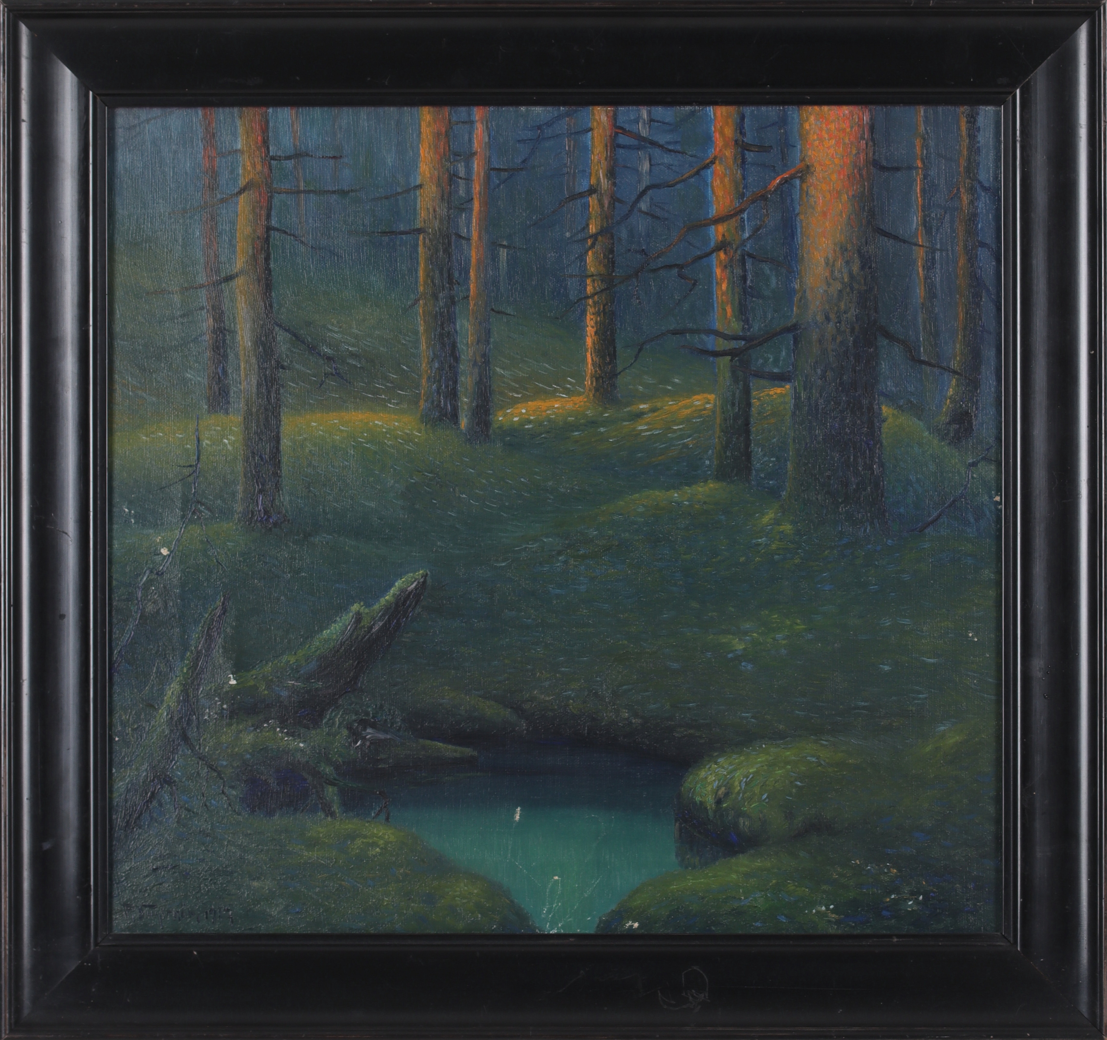 PER ENGSTRÖM. "Källa i skogen"; olja på duk, signerad och daterad 1917.