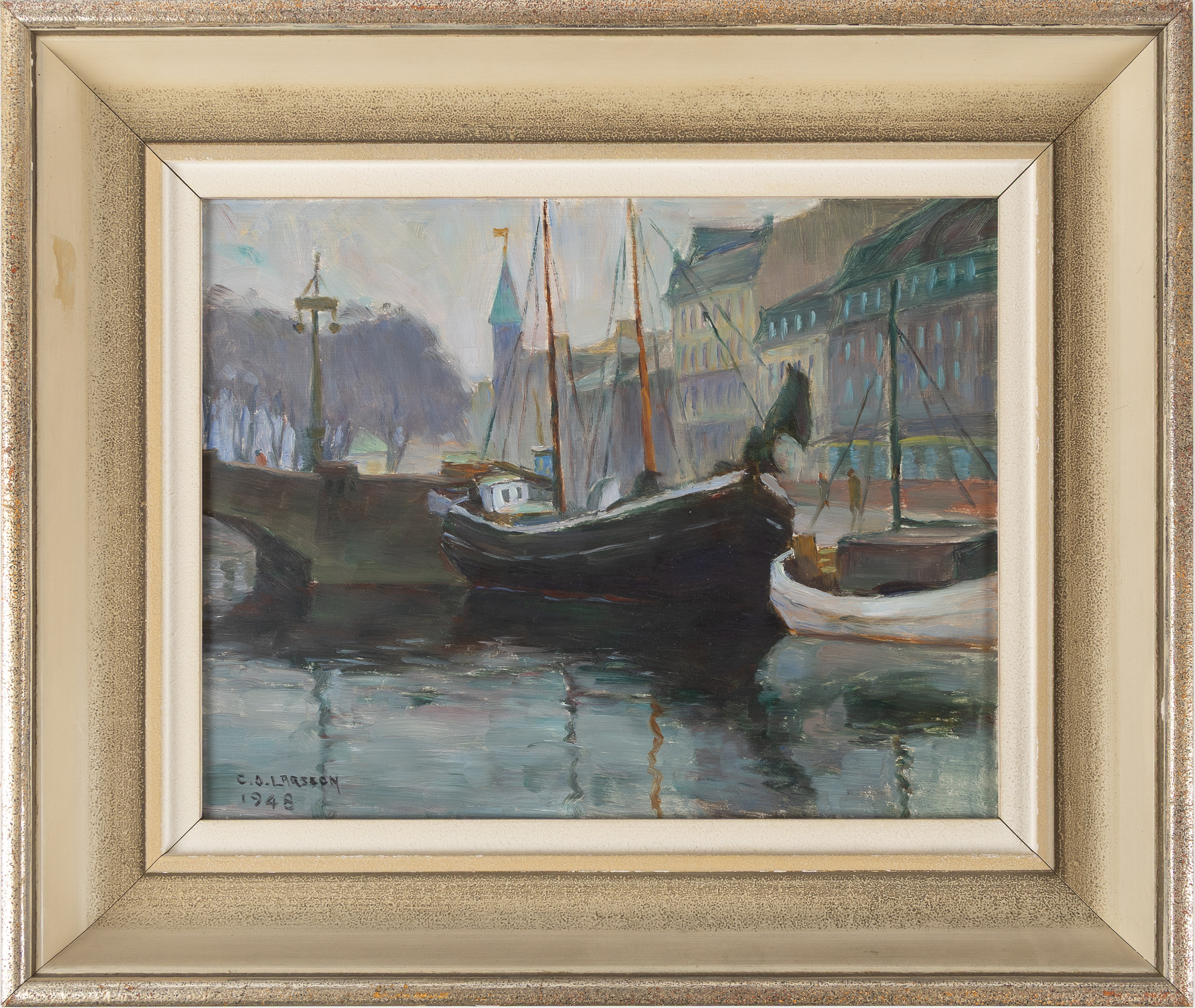 CARL OSCAR LARSSON. Norra vallgatan, Malmö, olja på pannå.