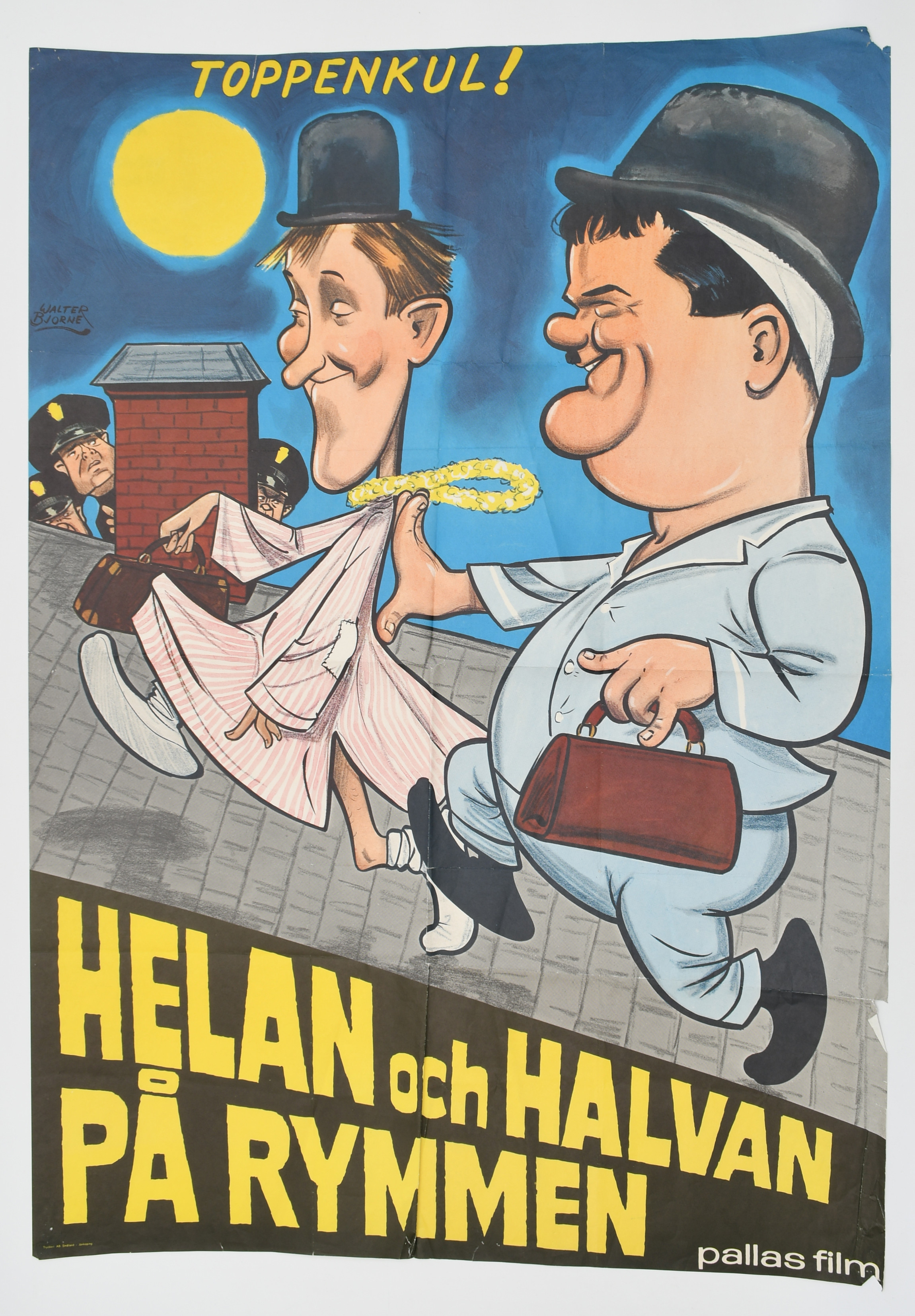 WALTER BJORNE. Filmaffisch. Helan och Halvan på rymmen.