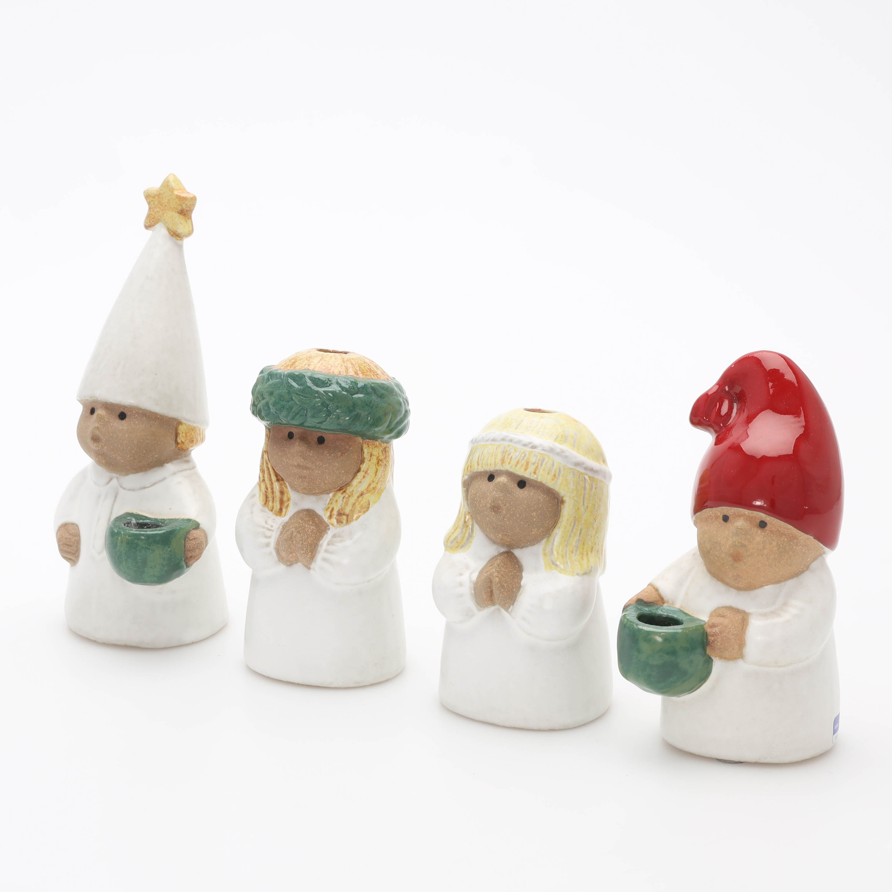 LISA LARSON. Figuriner, 4 st, "Luciatåg" ur serien Adventsbarn, Gustavsberg.