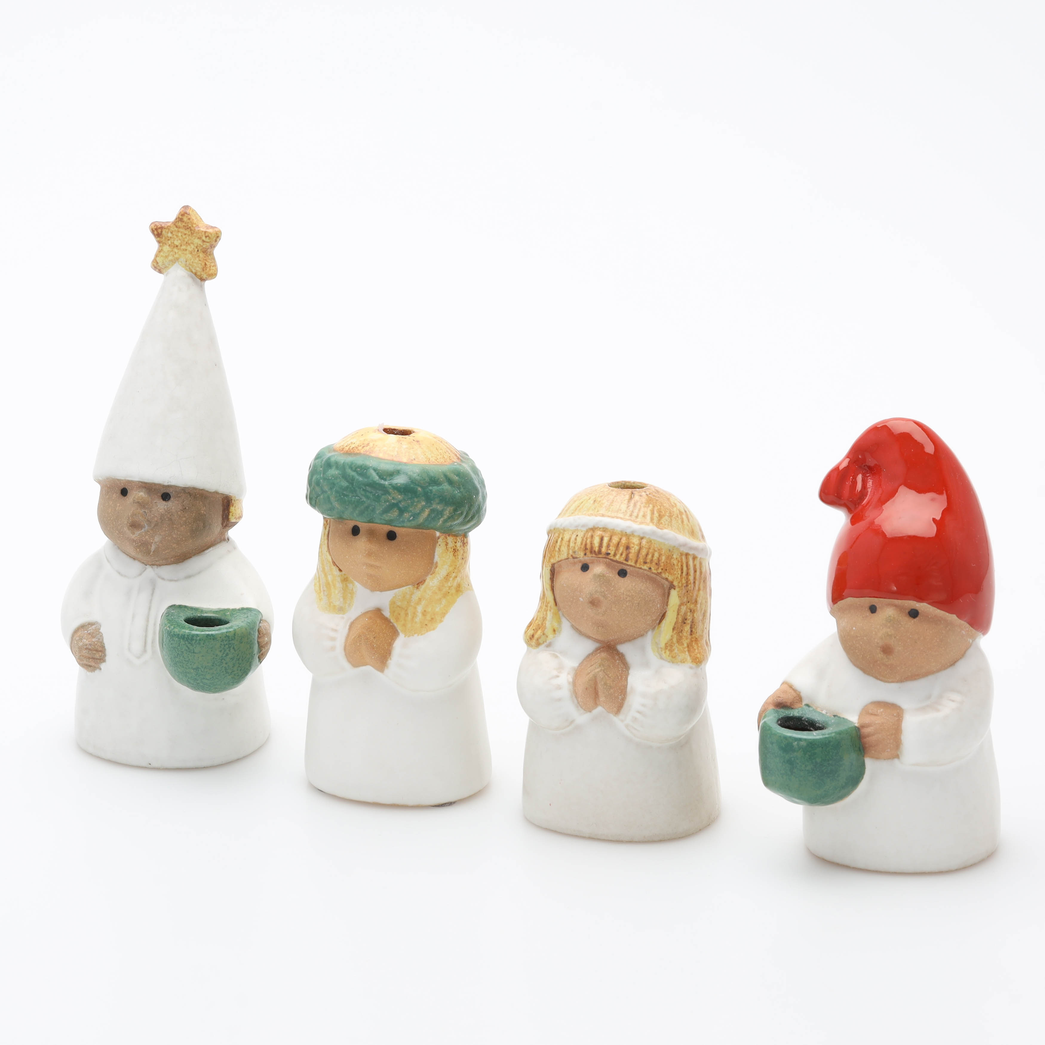 LISA LARSON. Figuriner, 4 st, "Luciatåg" ur serien Adventsbarn, Gustavsberg.