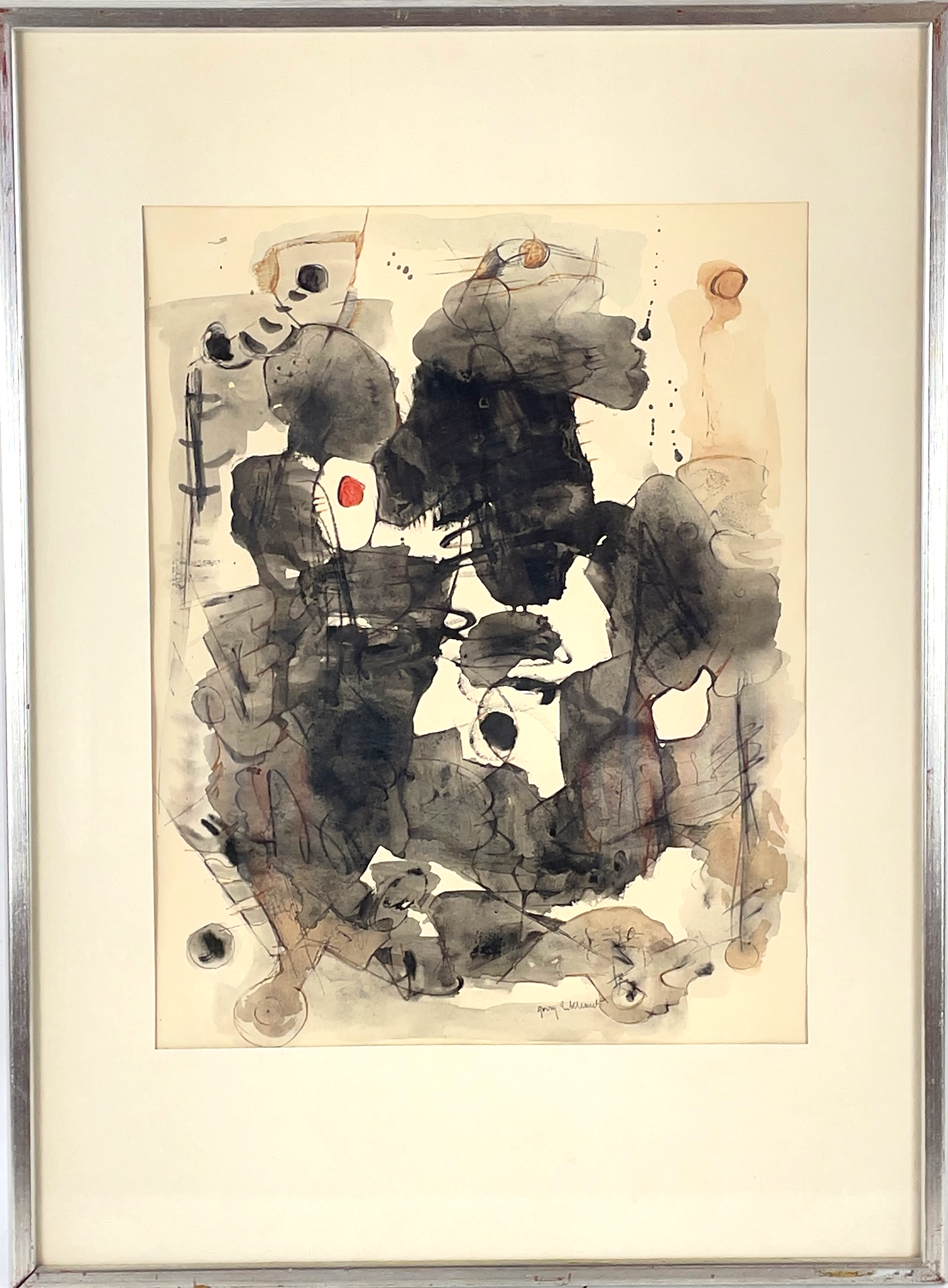 GERRY ECKHARDT (1902-1984). "Liten händelse", blandteknik på papper, signerad.