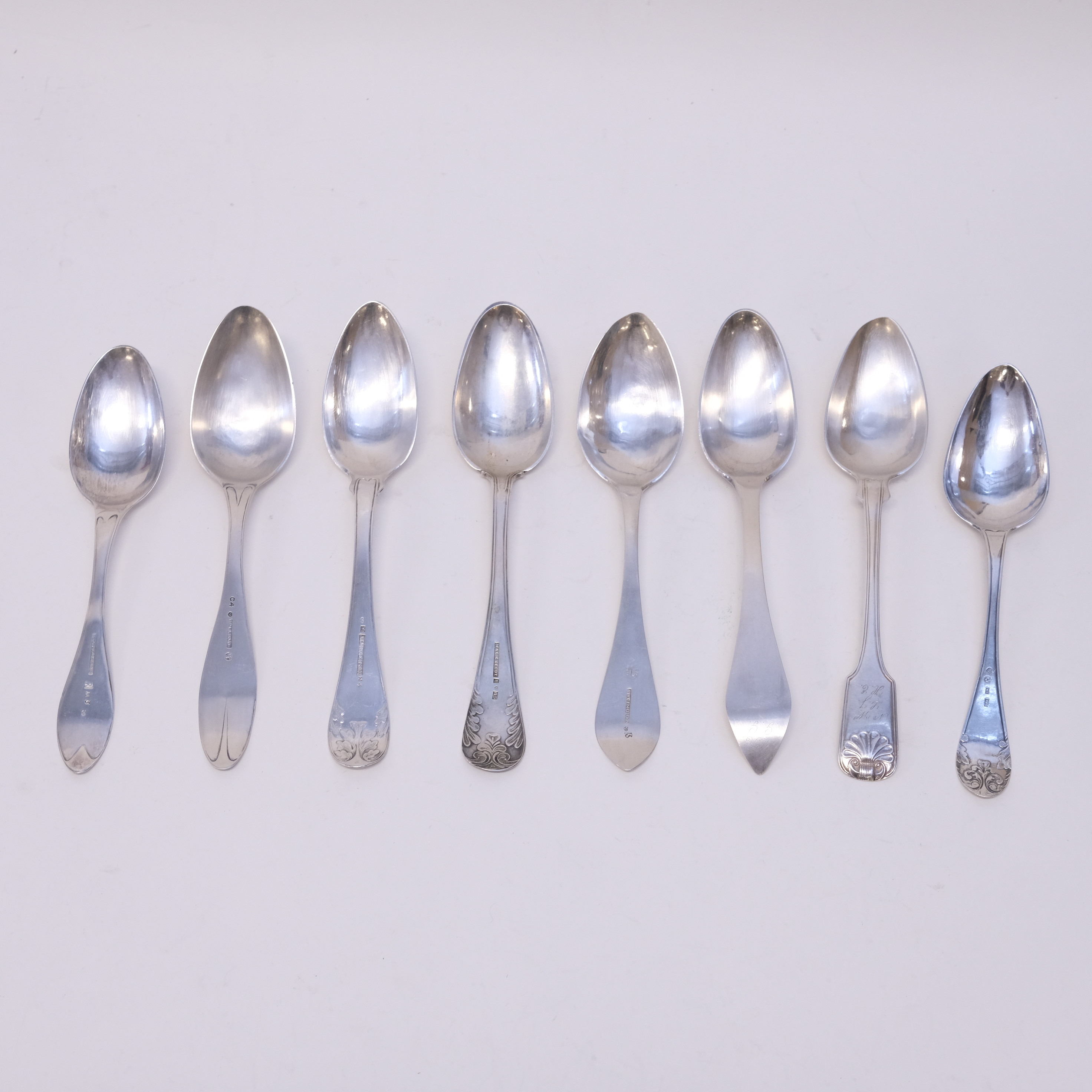 MATSKEDAR. SILVER, 1800-TAL, ÅTTA STYCKEN.