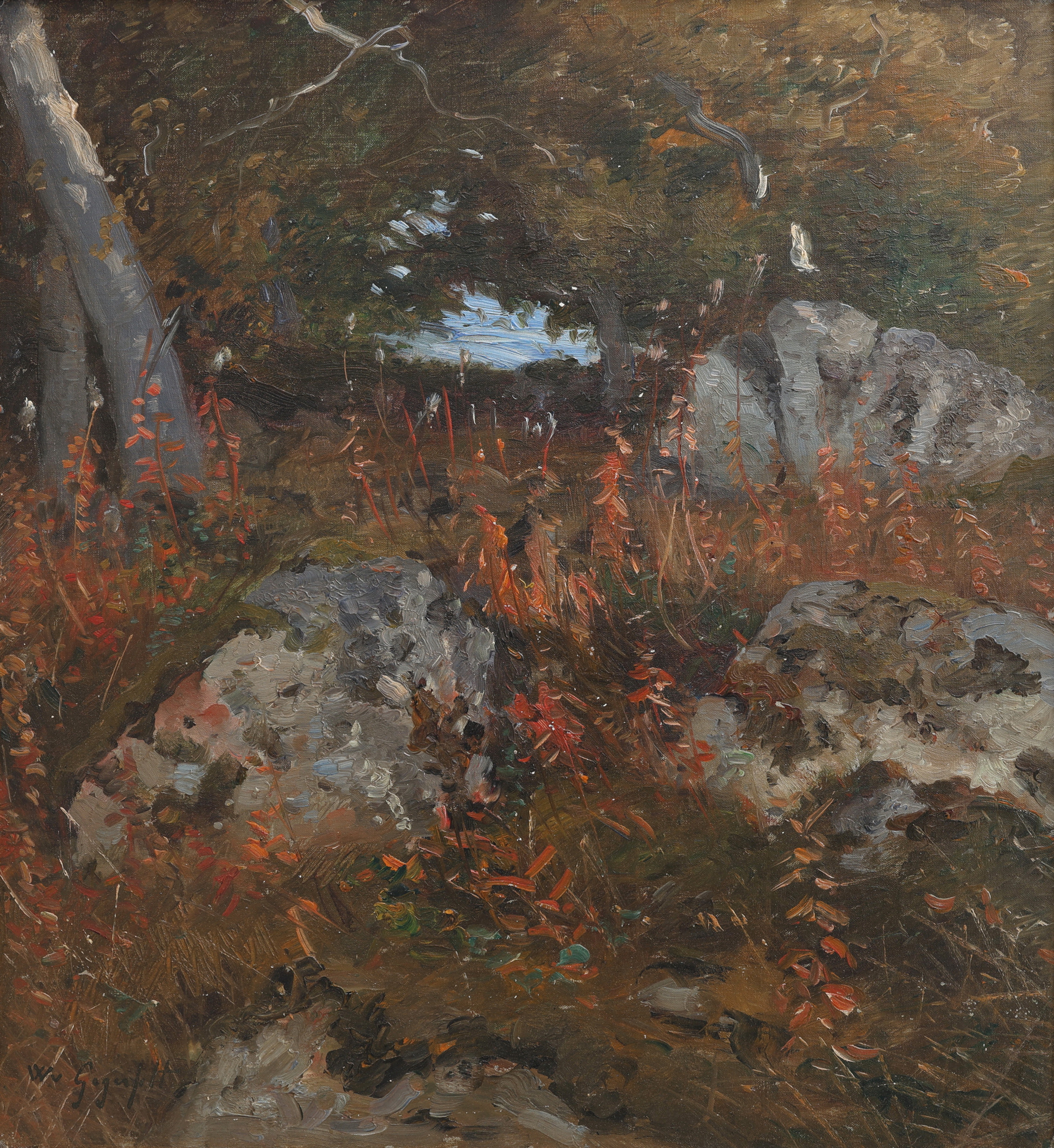 WILHELM VON GEGERFELT. OLJA PÅ PANNÅ, SKOGSMOTIV, SANNOLIKT FRÅN HALLANDS VÄDERÖ, SIGNERAD.