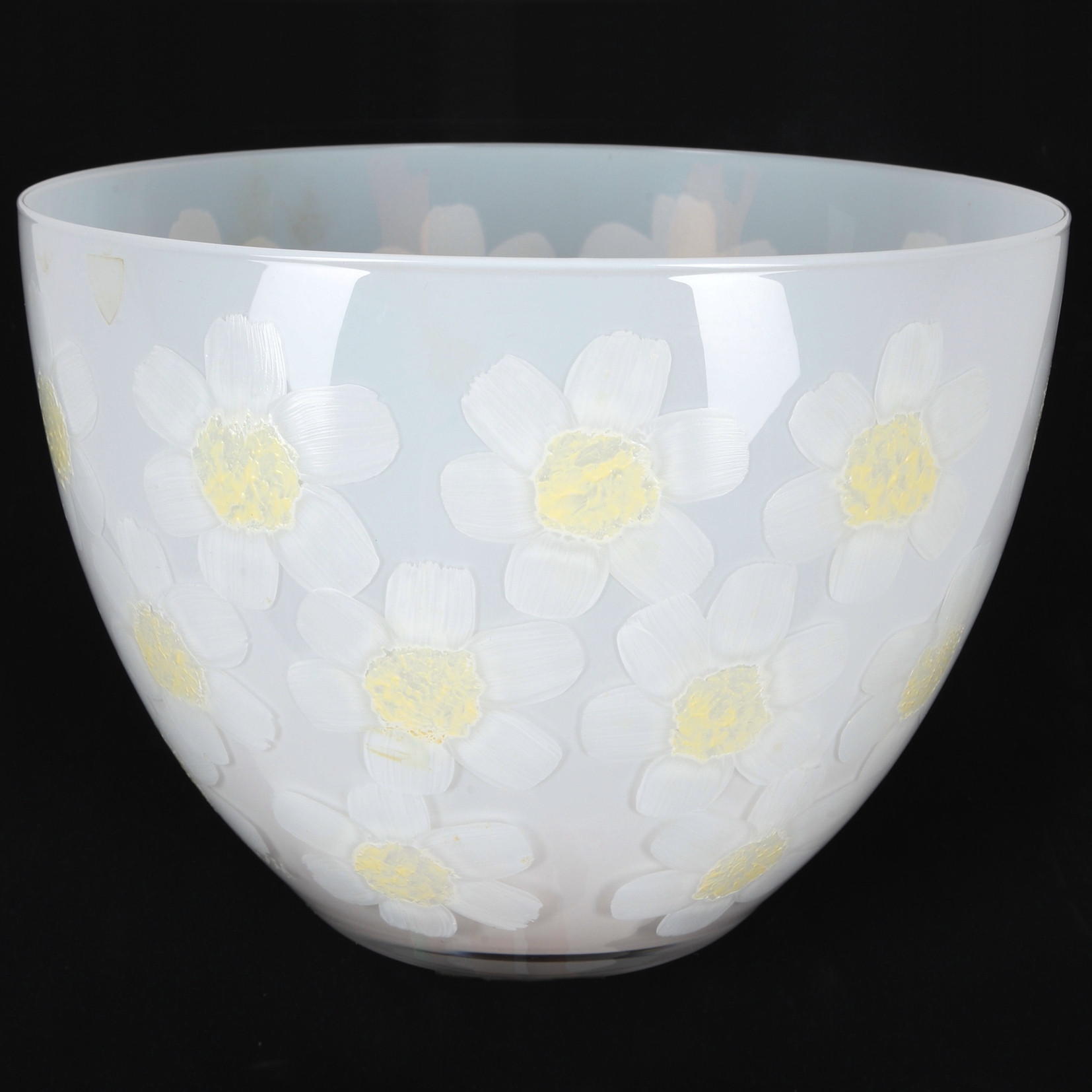 HELEN KRANTZ. Skål, glas, handmålad blomdekor, signerad, etikettmärkt, Orrefors.