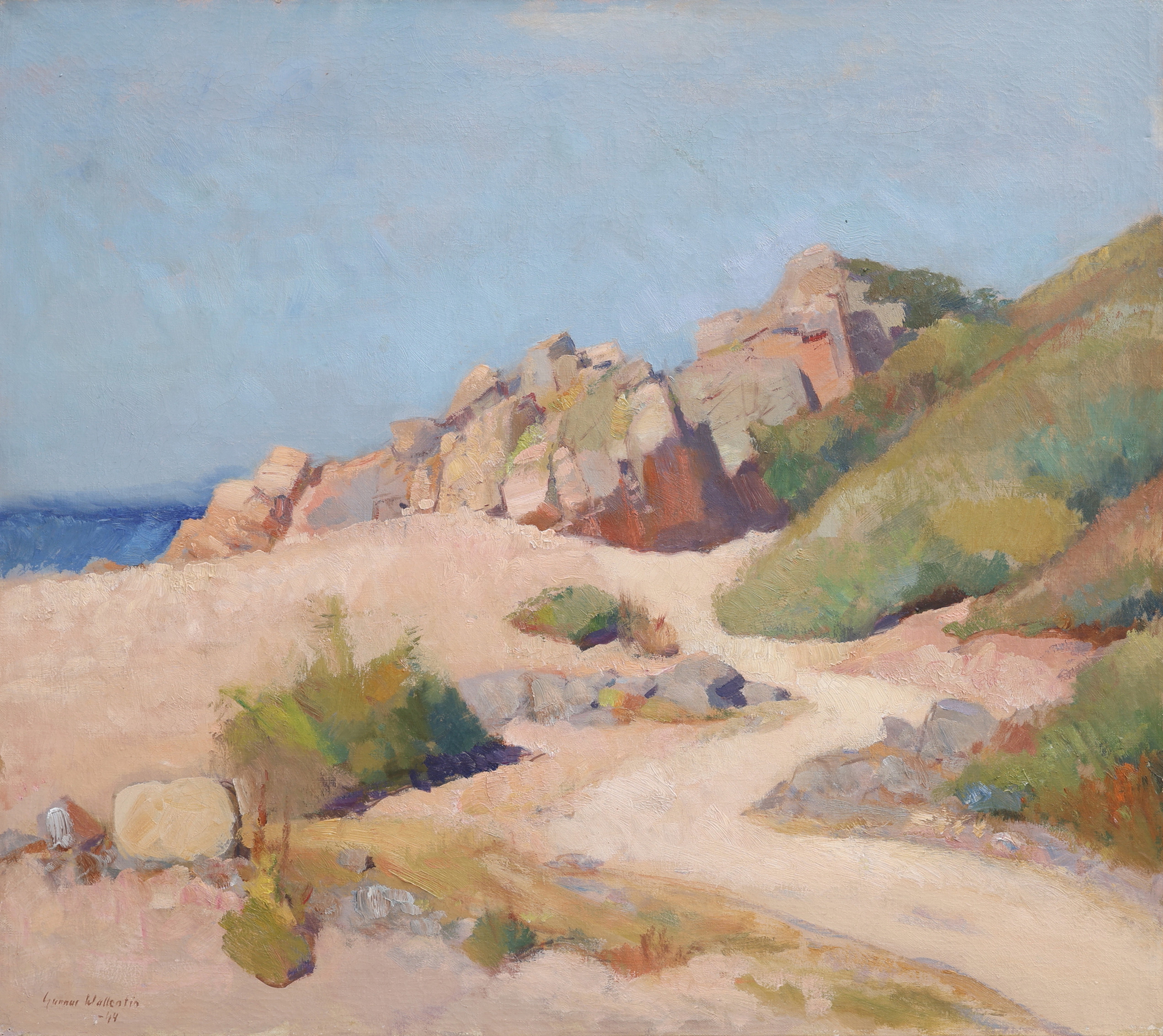 GUNNAR WALLENTIN. OLJA PÅ DUK, KUSTMOTIV FRÅN KULLABERG, SIGNERAD OCH DATERAD 1944.