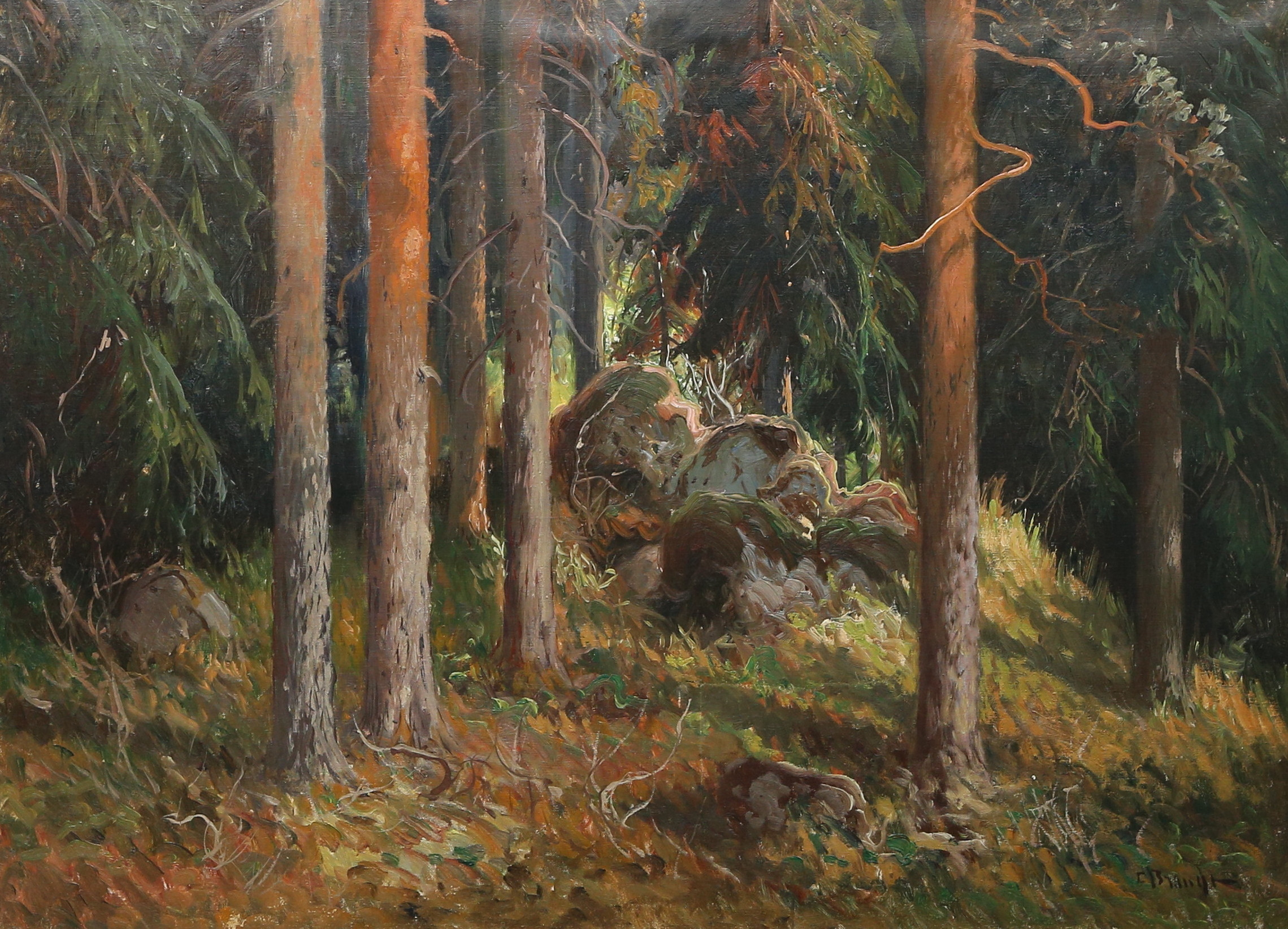 CARL BRANDT. olja på duk, skogsglänta, signerad.