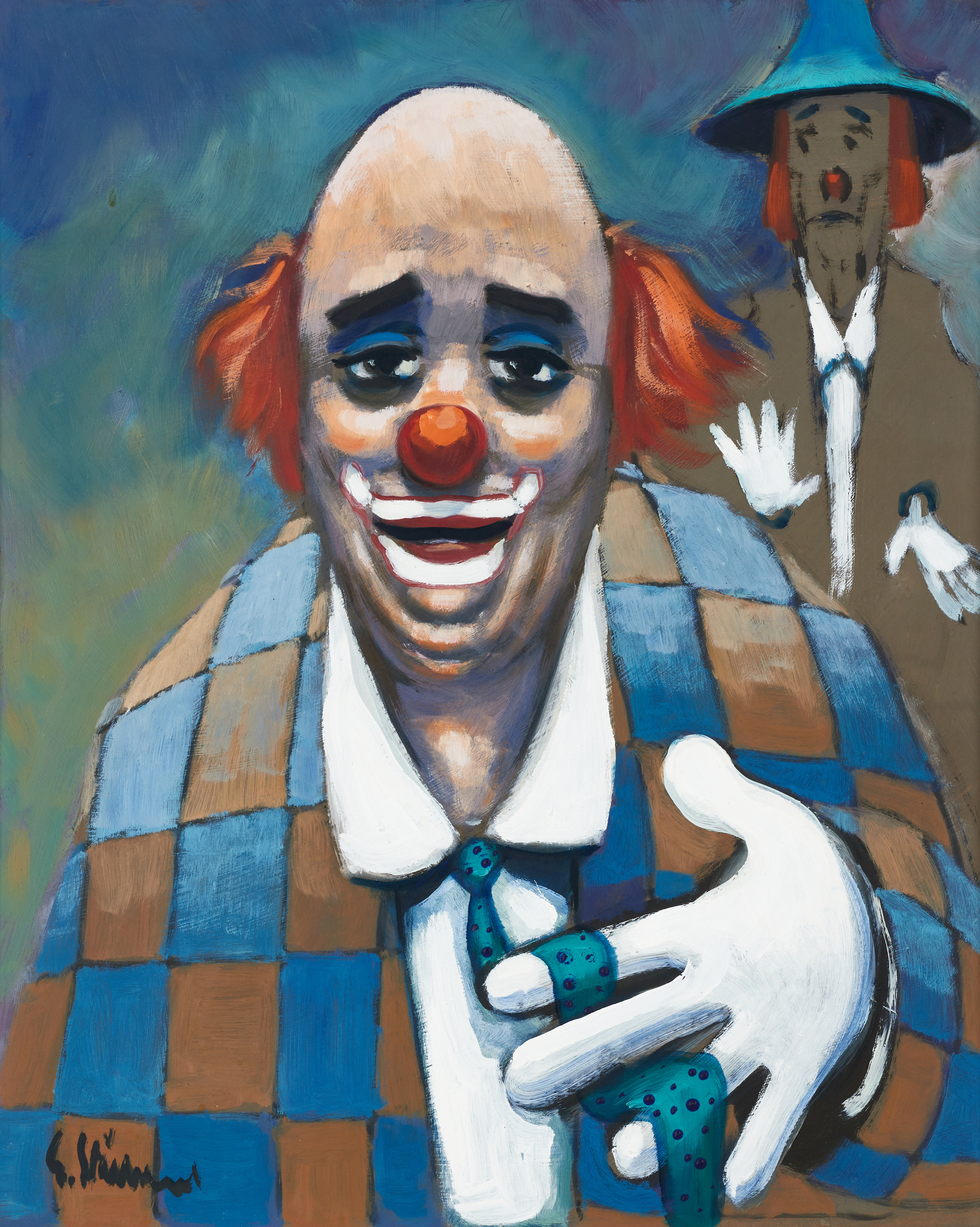 GUNNAR STÅLBRAND (1925-2006). Clown, signerad, olja på pannå.