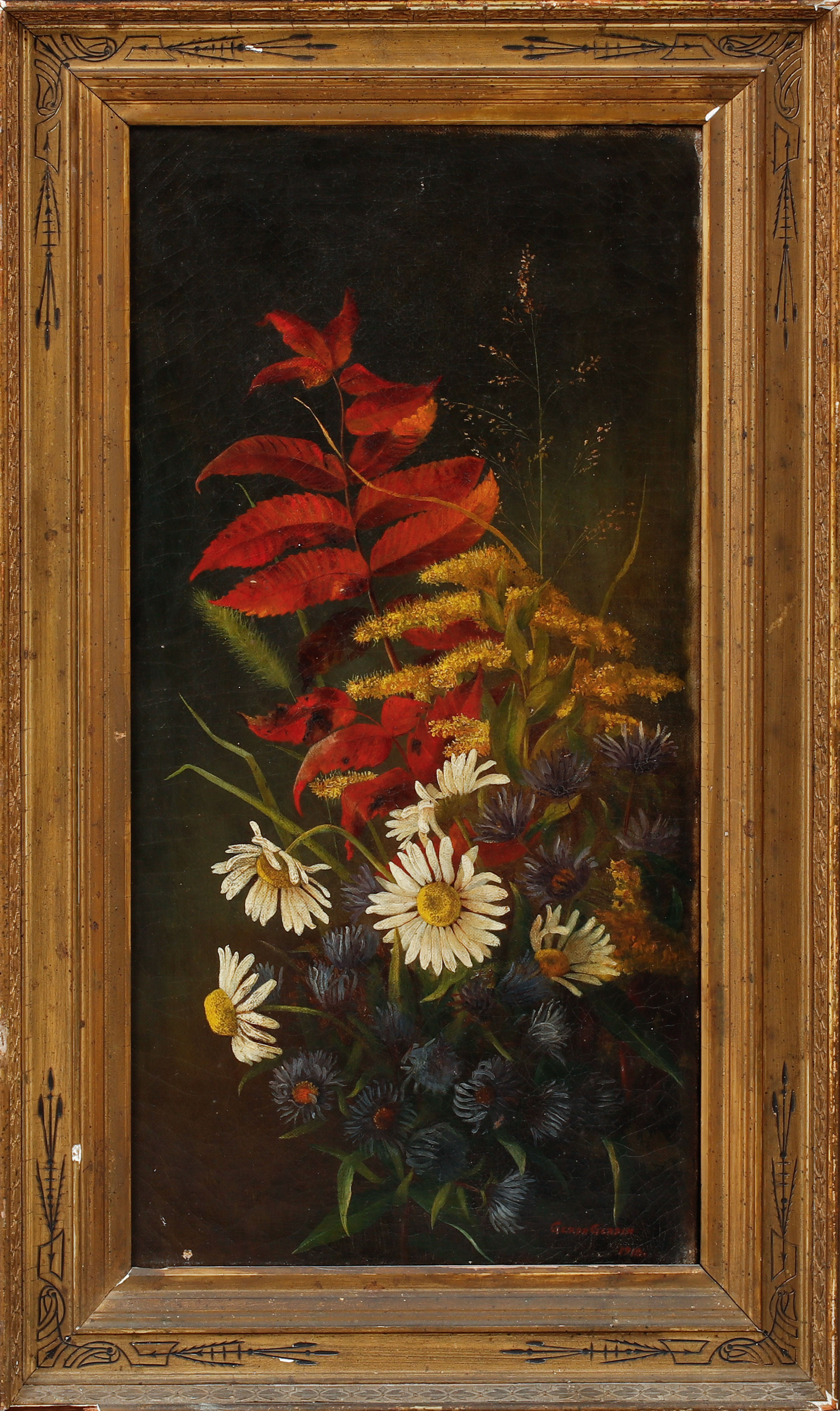 GERDA GERDIN. Olja på duk, Blomsterarrangemang, signerad och daterad 1918.