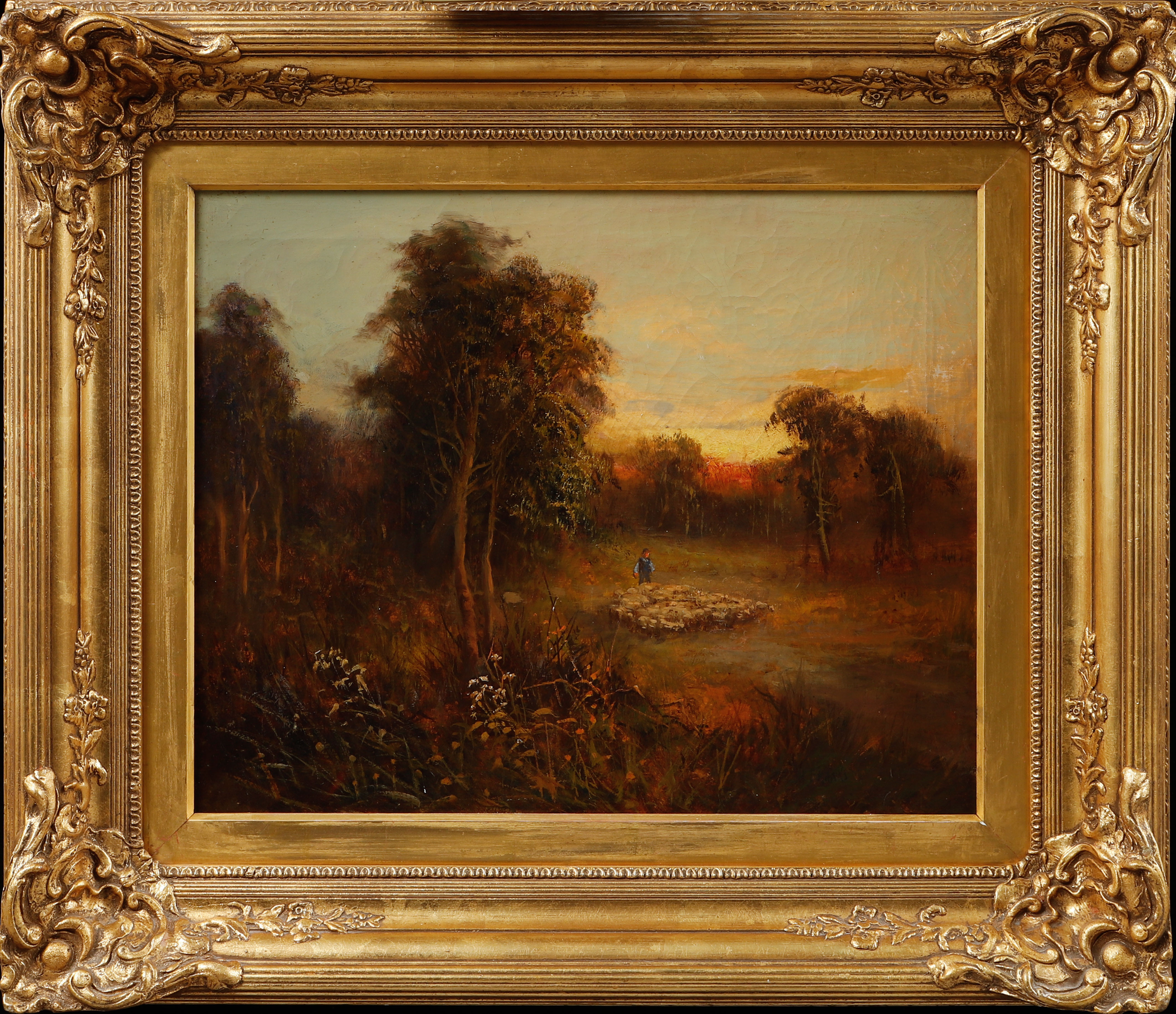OIDENTIFIERAD KONSTNÄR. Olja på duk, Man i skogslandskap, signerad Franks, England, 1800-tal.