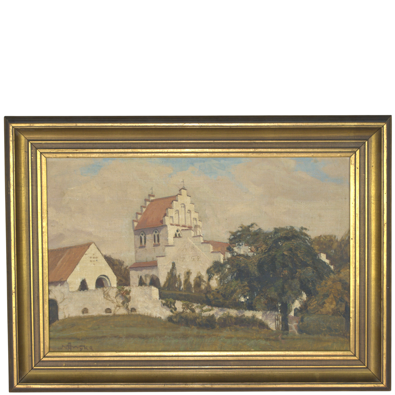 OIDENTIFIERAD KONSTNÄR. Olja på duk, Brunnby Kyrka, otydlig signatur.