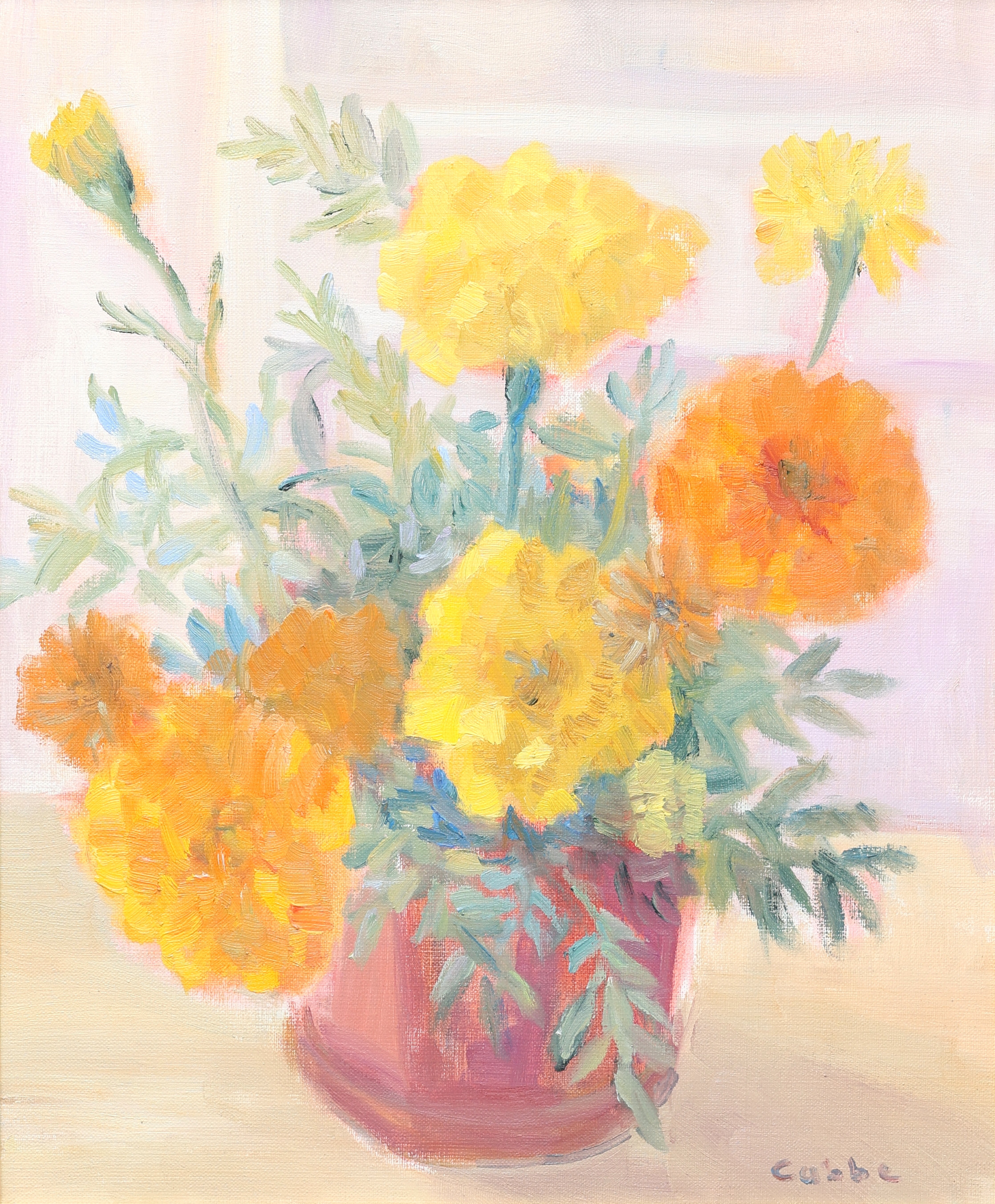 ERICA CABBE. Olja på duk, blommor i vas, signerad.