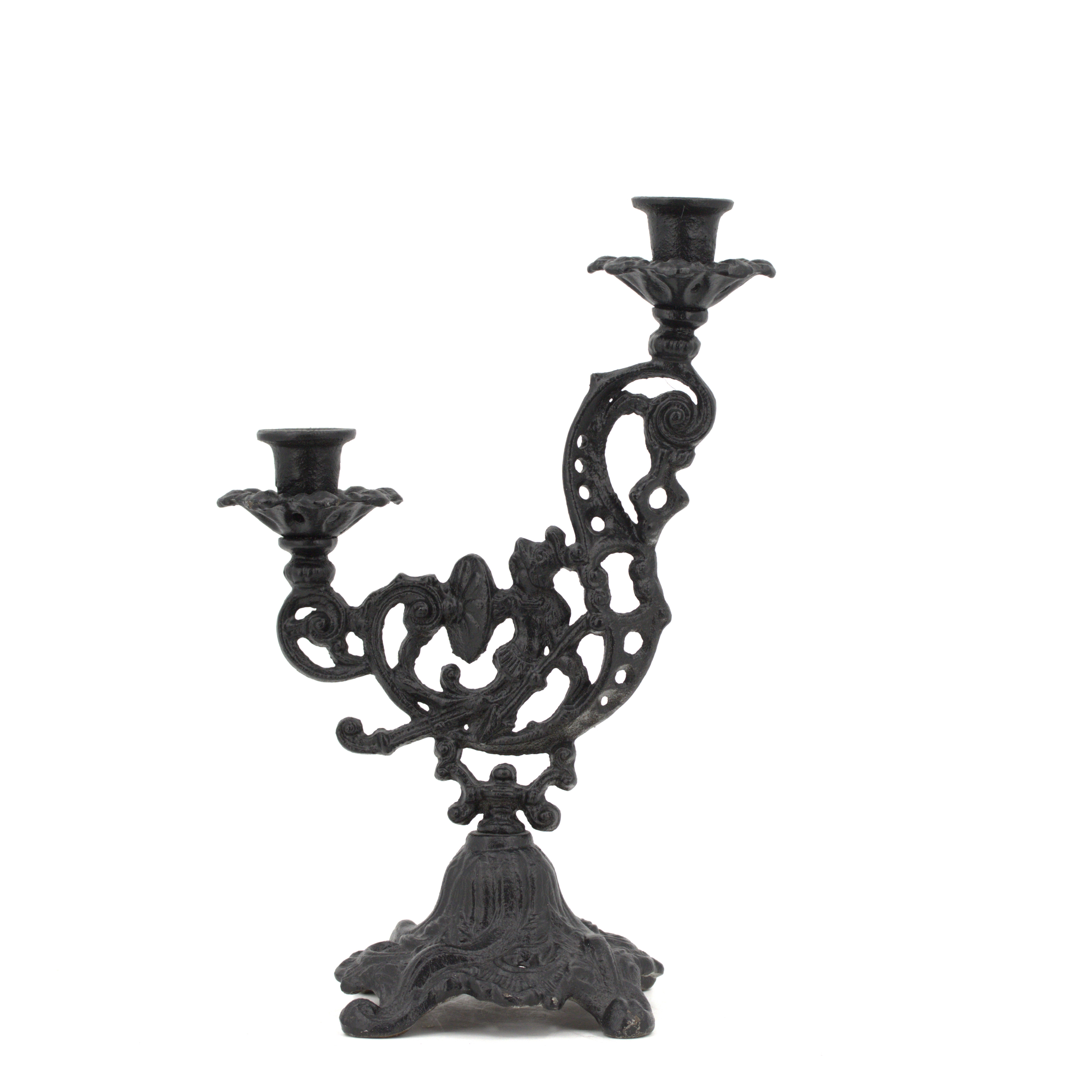LJUSSTAKE, gjutjärn, två ljushållare, nutida.